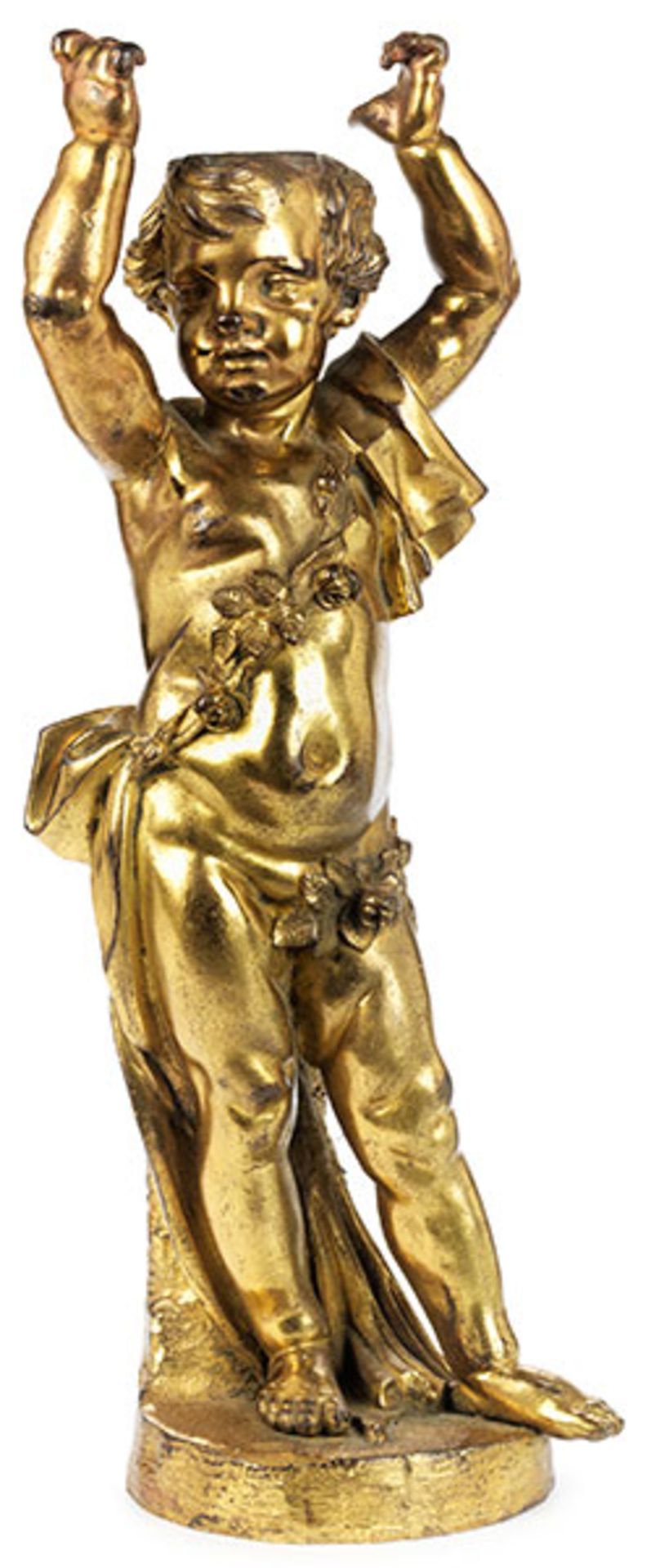 Vergoldete Bronzefigur eines Putto Höhe: 47 cm. Frankreich, 18. Jahrhundert. Im Kontrapost auf - Bild 2 aus 5
