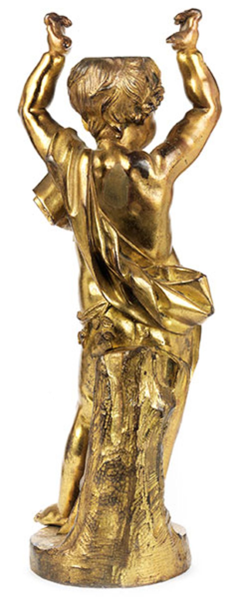 Vergoldete Bronzefigur eines Putto Höhe: 47 cm. Frankreich, 18. Jahrhundert. Im Kontrapost auf - Bild 3 aus 5