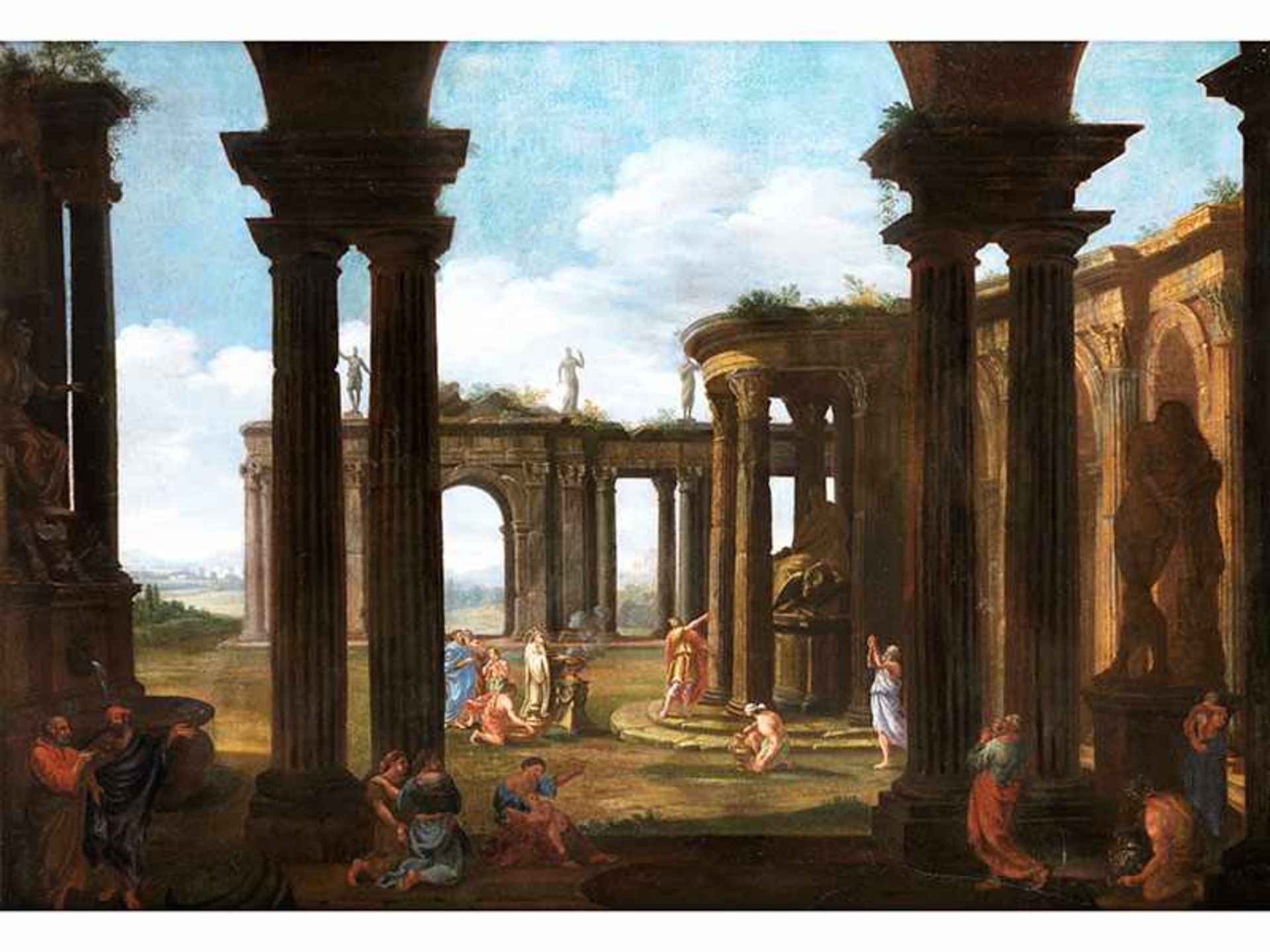 Francesco Battaglioli, um 1717 Modena "" um 1796 RUINENCAPRICCIO MIT DARSTELLUNG DER HULDIGUNG DES