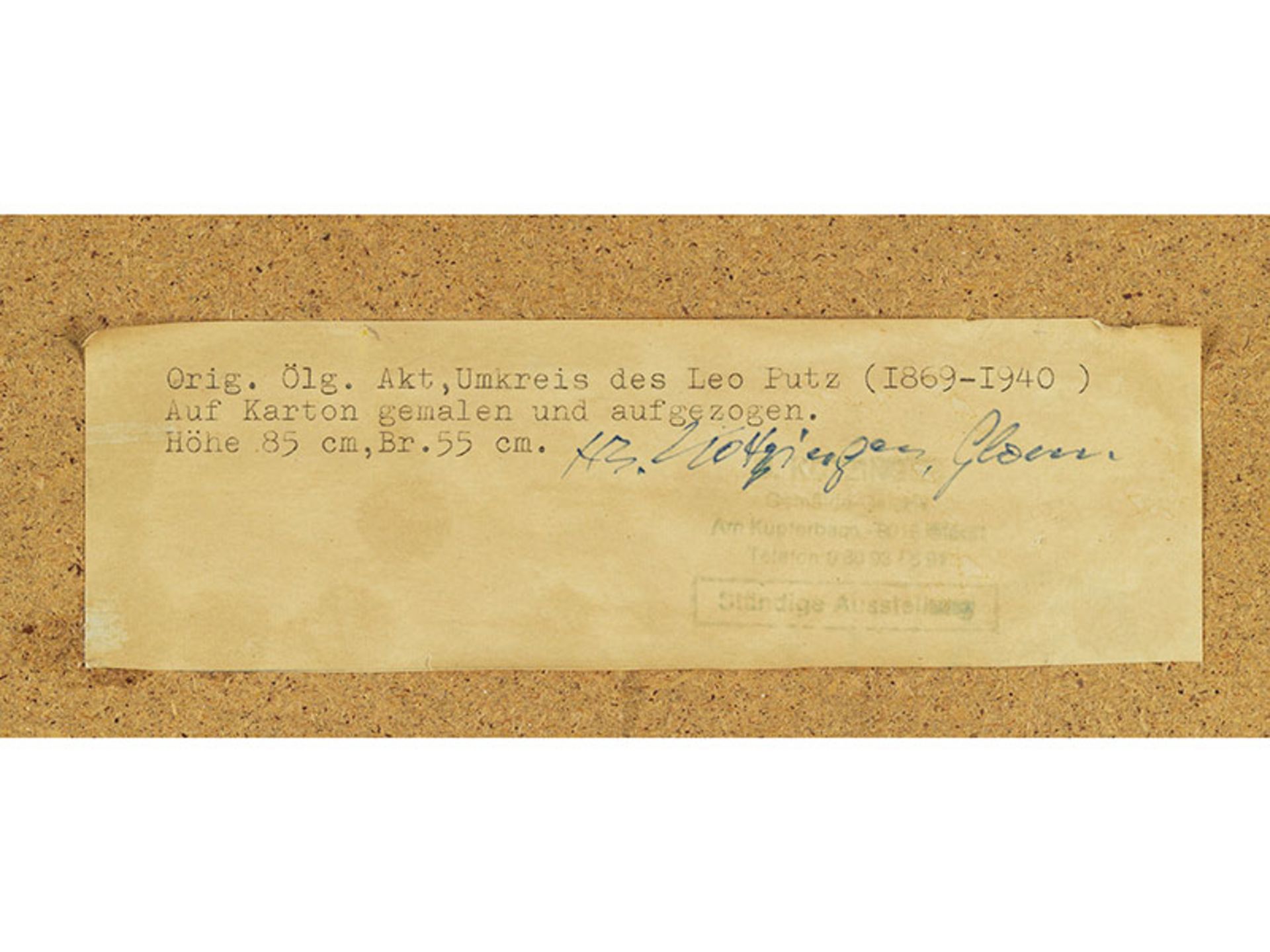 Leo Putz, 1869 Meran "" 1940 ebenda, Umkreis des FRAUENAKT Öl auf Karton. Doubliert auf Hartfaser. - Bild 3 aus 5