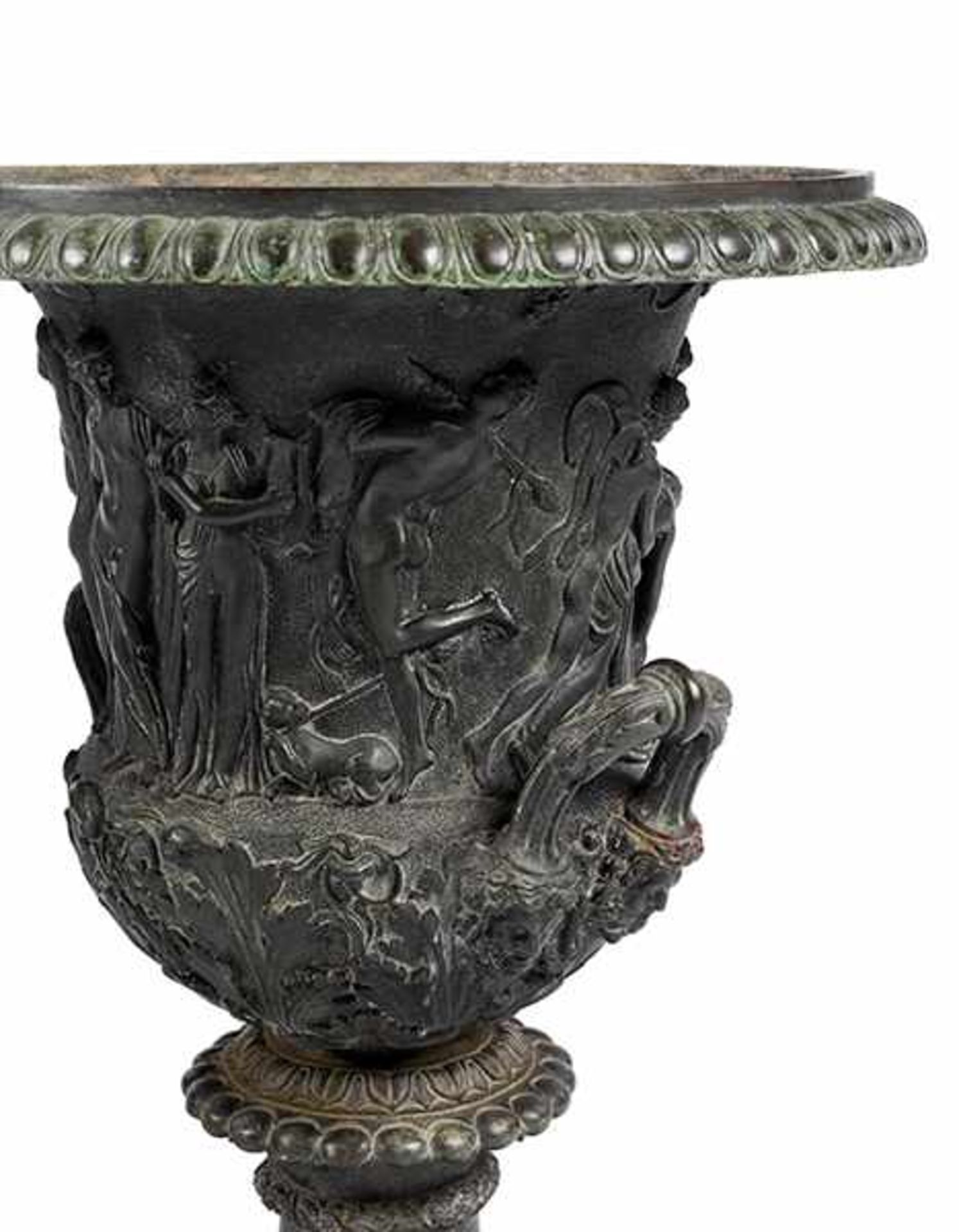 Paar Bronzevasen Höhe: 50 cm. Wohl Frankreich, 19. Jahrhundert. Eisen, Bronze, gegossen, - Bild 7 aus 9