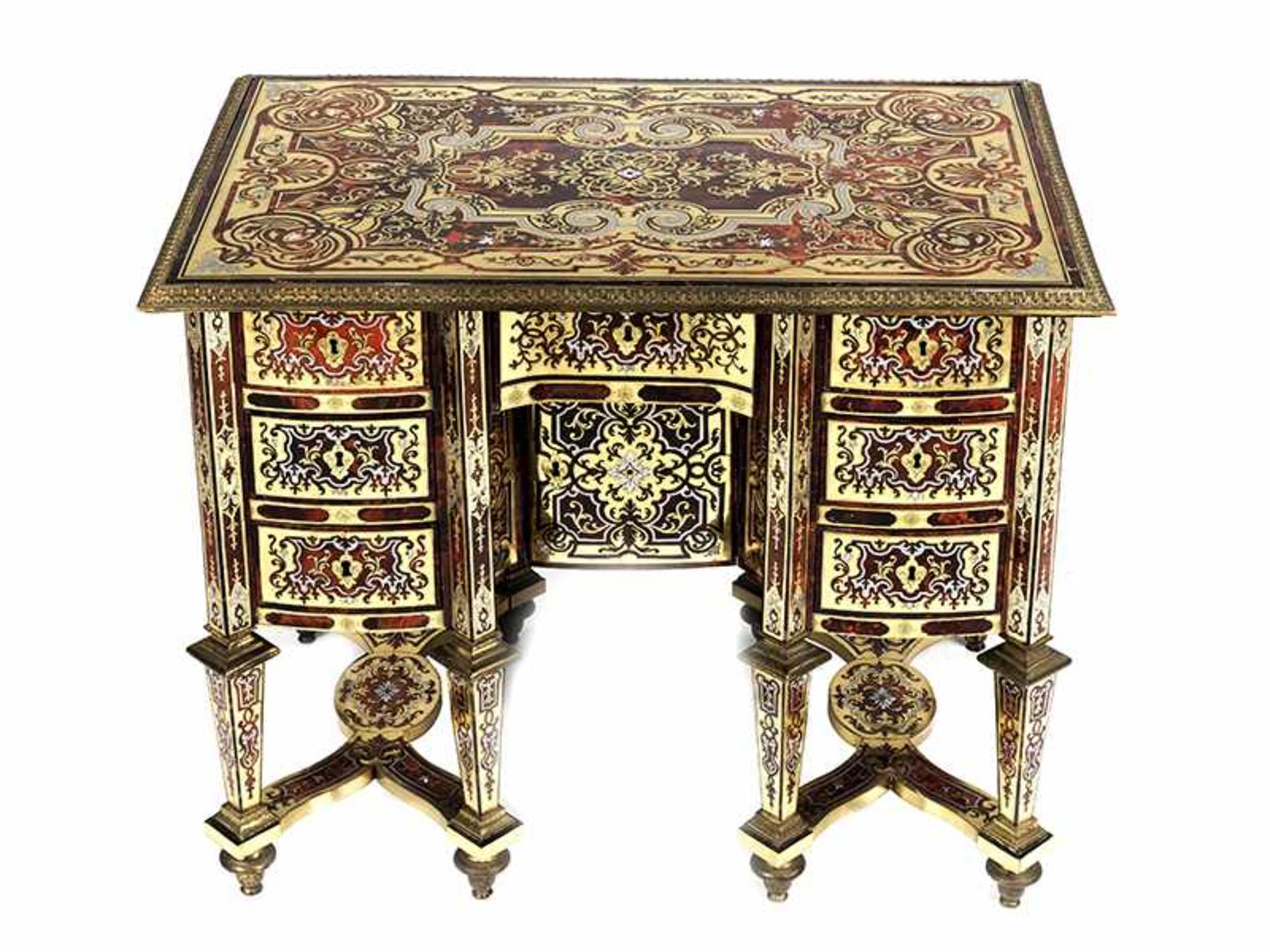 Kleines Bureau Mazarin mit Boulle-Marketerie Höhe: 75,5 cm. Breite: 90,5 cm. Tiefe: 58,5 cm. - Bild 8 aus 13