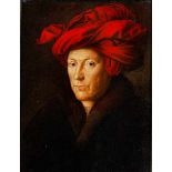 Jan van Eyck, um 1390 "" 1441, Kopie nach MANN MIT ROTEM TURBAN Öl auf Leinwand auf Hartfaser. 30
