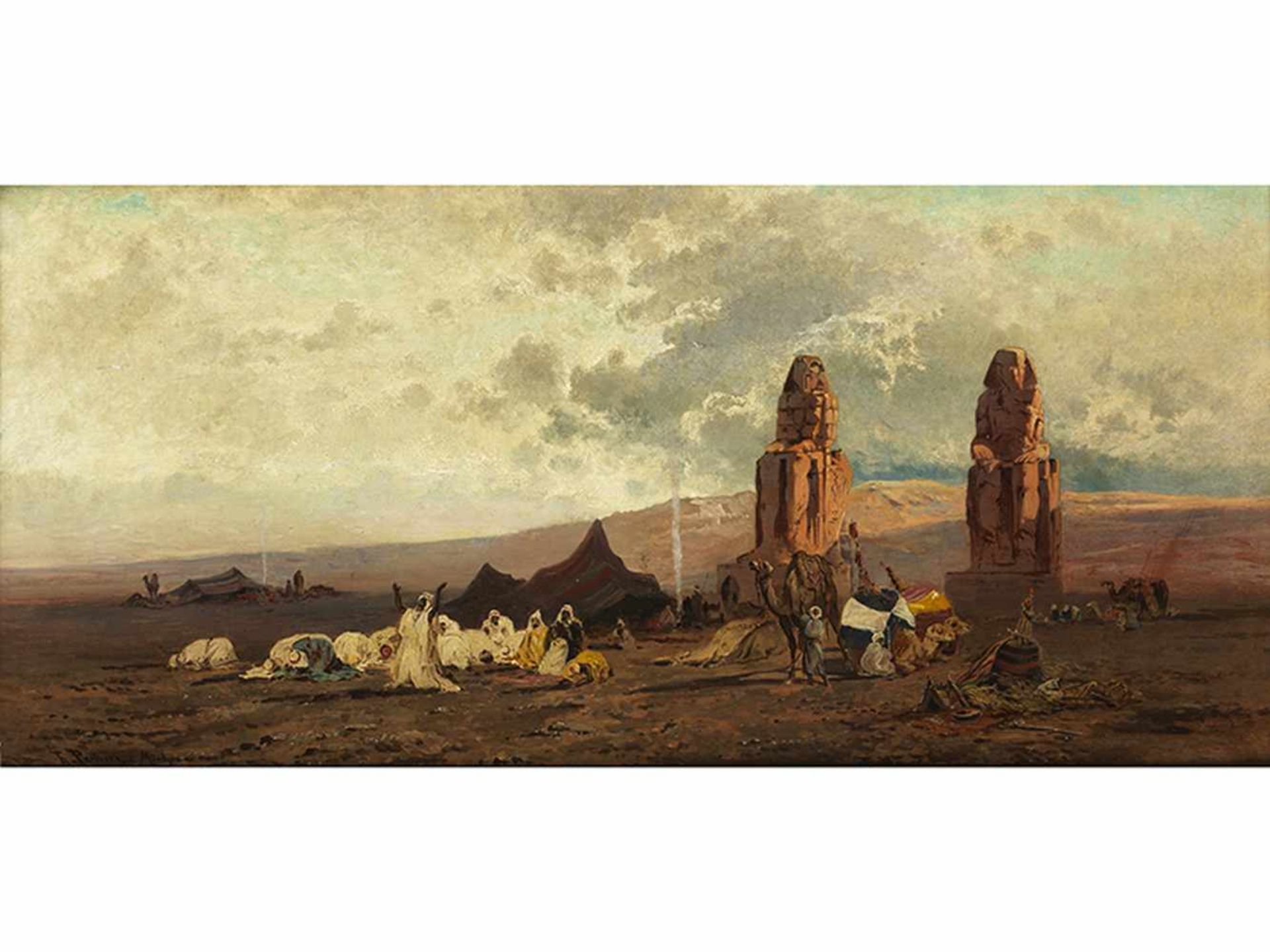 Friedrich Perlberg, 1848 Nürnberg "" 1921 München ABENDGEBET BEI DEN KOLOSSEN VON MEMNON Öl auf - Bild 7 aus 13