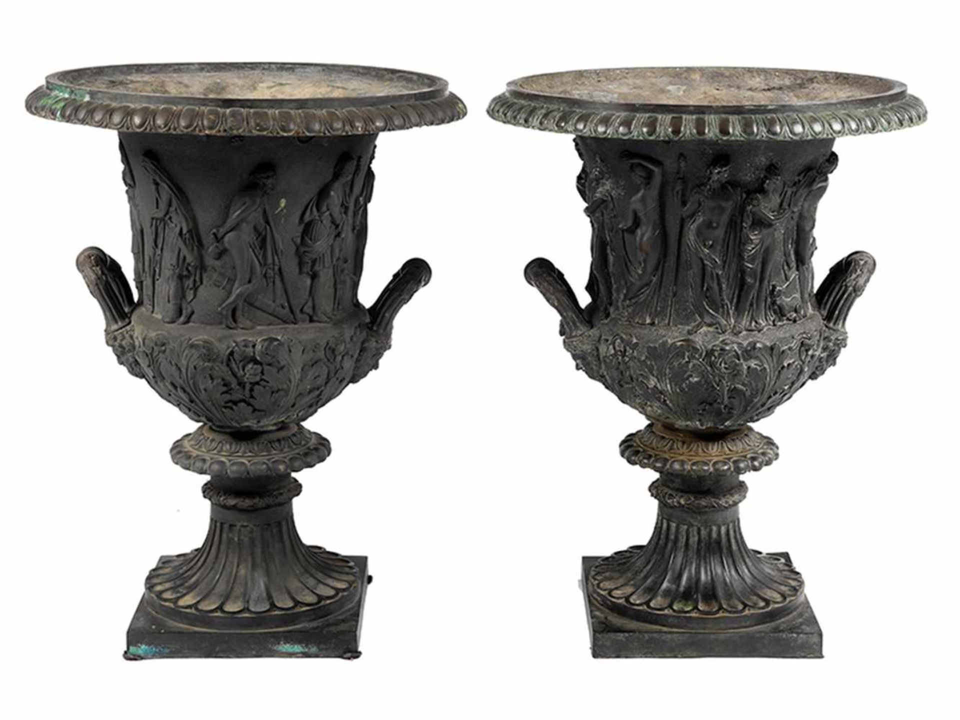 Paar Bronzevasen Höhe: 50 cm. Wohl Frankreich, 19. Jahrhundert. Eisen, Bronze, gegossen, - Bild 9 aus 9