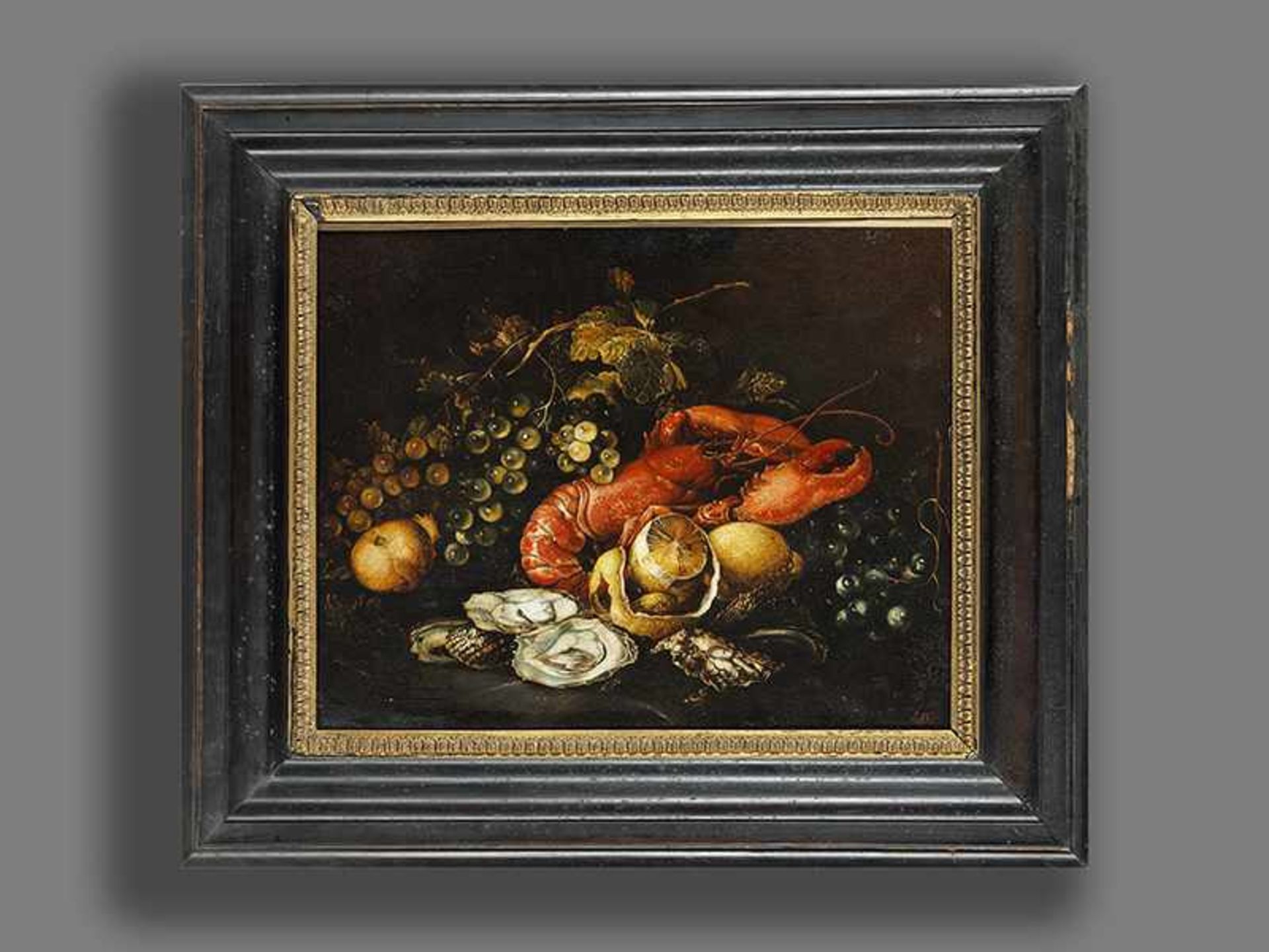 Maler des 18./ 19. Jahrhunderts STILLLEBEN MIT HUMMER UND ZITRONE Öl auf Leinwand. Doubliert. 40 x - Bild 2 aus 7