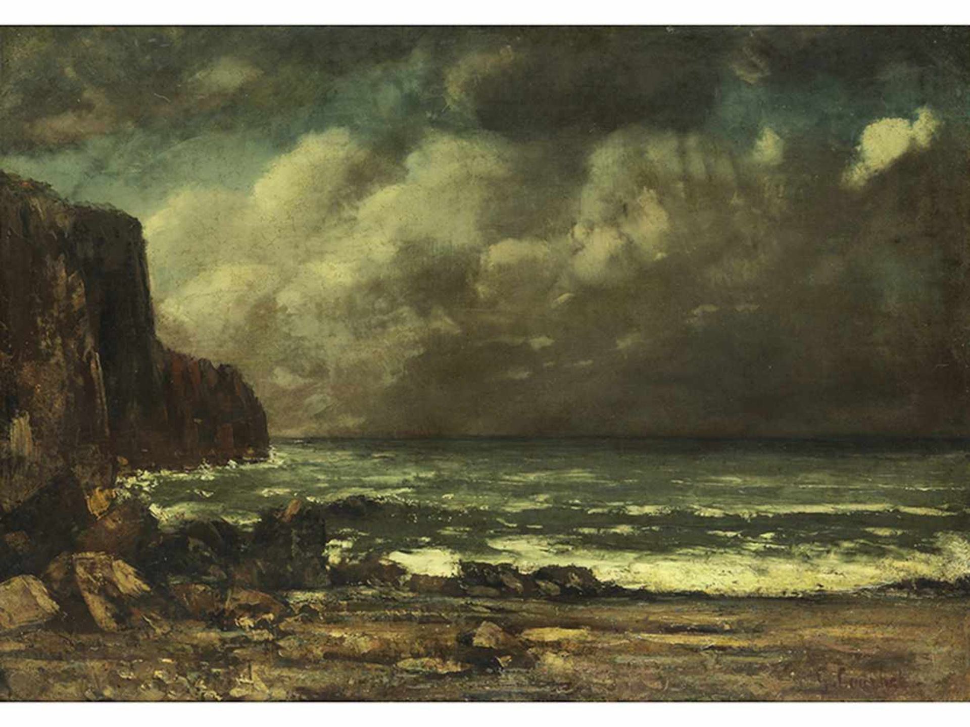 Gustave Courbet, 1819 Ornans "" 1877 La Tour de Peilz LA GRÈVE, 1865 Öl auf Leinwand. Doubliert. - Bild 8 aus 9