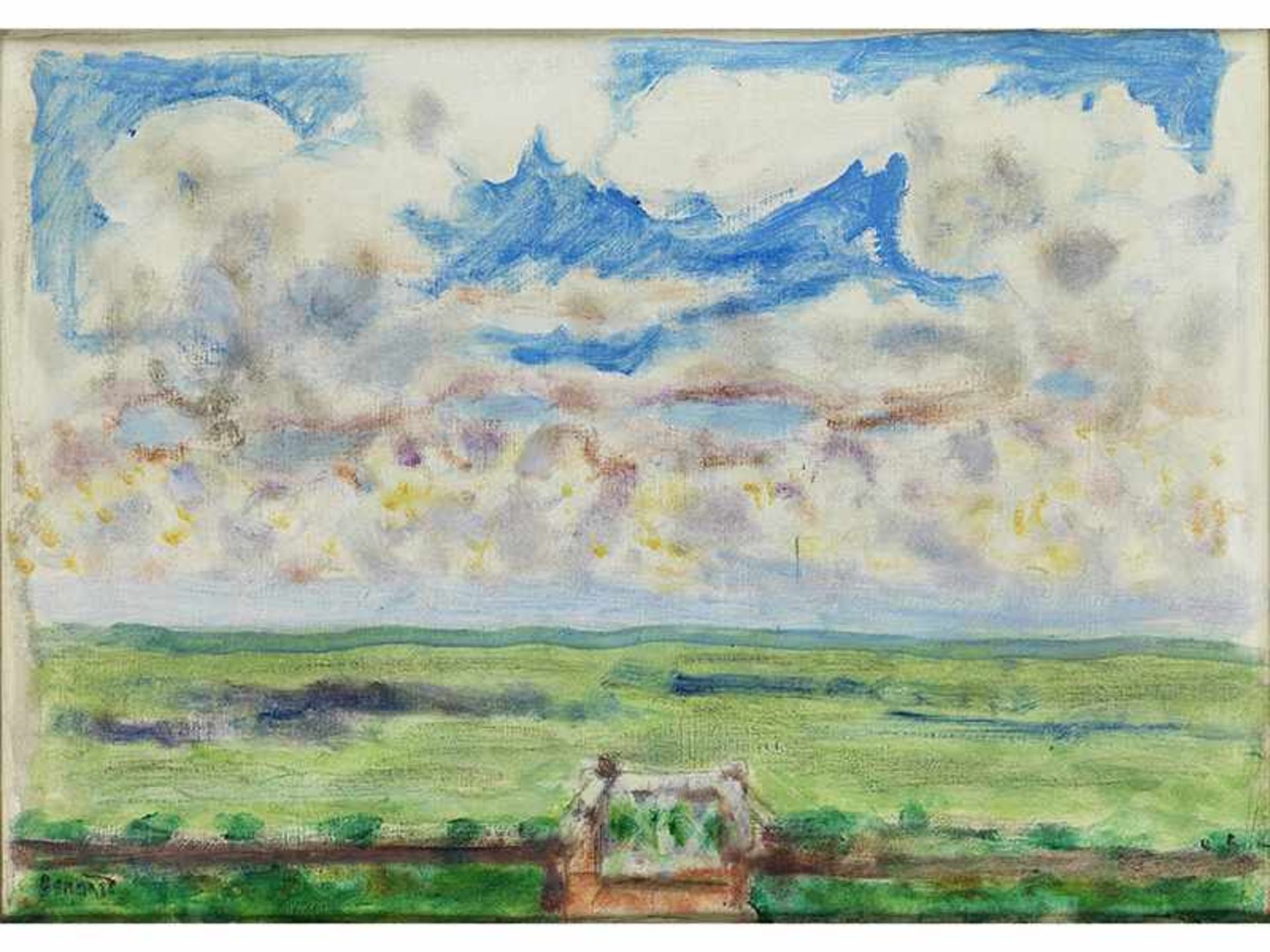 Pierre Bonnard, 1867 "" 1947 TERRASSE ET BALCON Öl auf Leinwand. Doubliert. 33 x 46 cm. Links