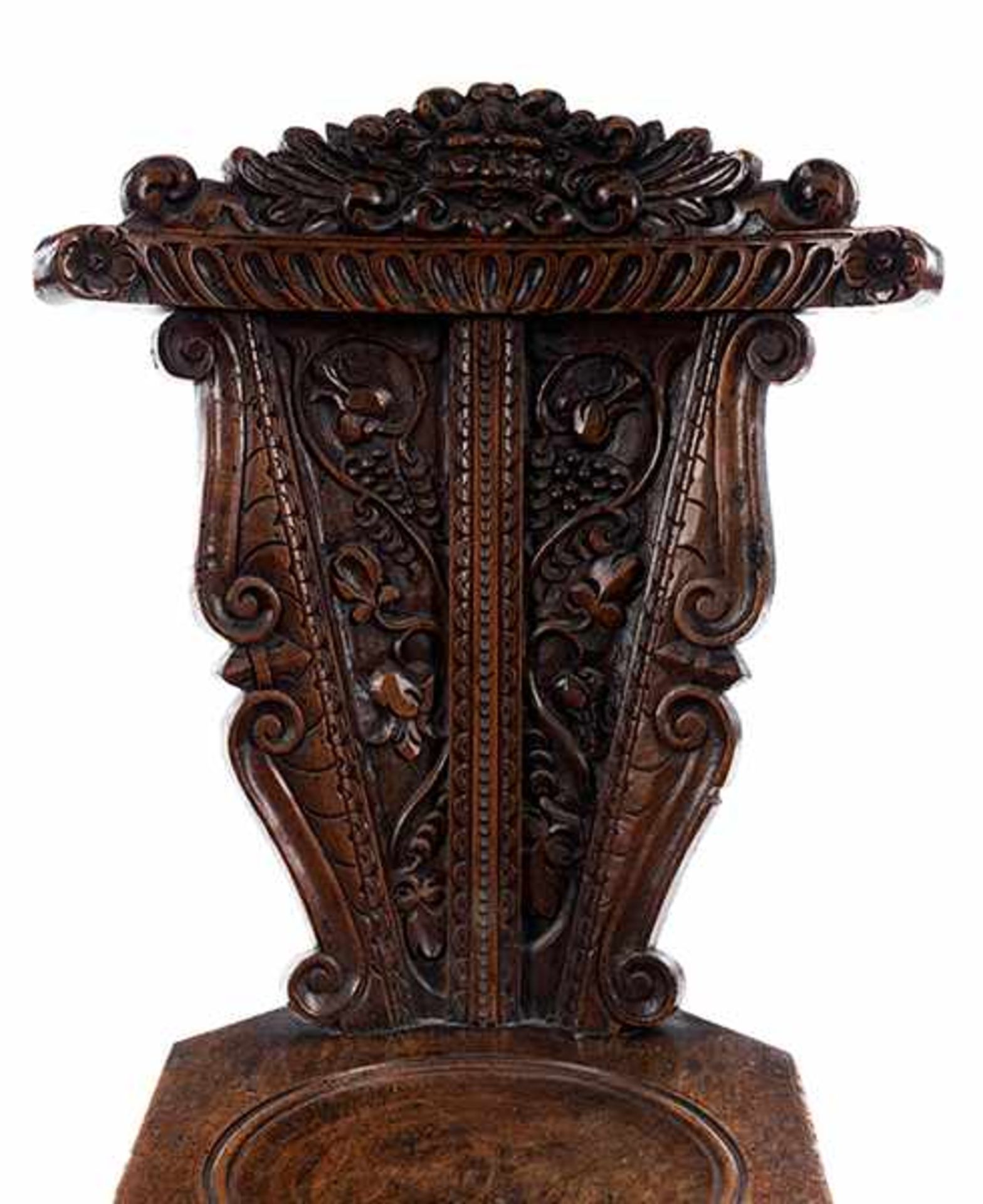 Renaissance-Stuhl Lehnenhöhe: 106 cm. Sitzhöhe: 55 cm. Italien, 17. Jahrhundert. Dekor mit - Bild 7 aus 11