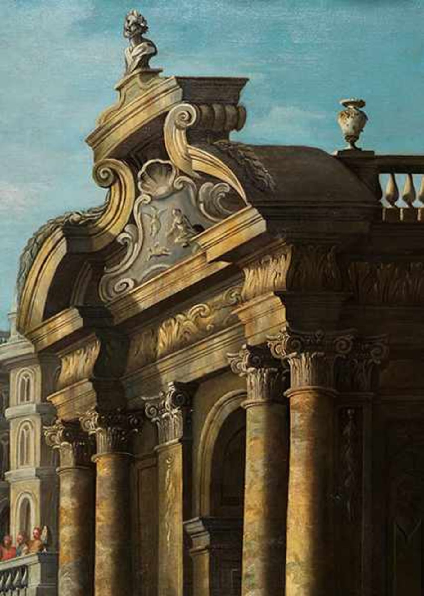 Alberto Carlieri, 1672 Rom "" um 1720 ARCHITEKTURCAPRICCIO Öl auf Leinwand. Doubliert. 117 x 152 cm. - Bild 7 aus 19