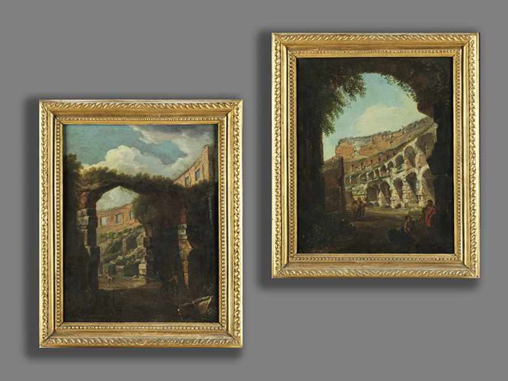 Hubert Robert, 1733 Paris "" 1808 ebenda, zug. Gemäldepaar BLICK AUF DAS INNERE DES COLOSSEUMS Öl - Bild 15 aus 17