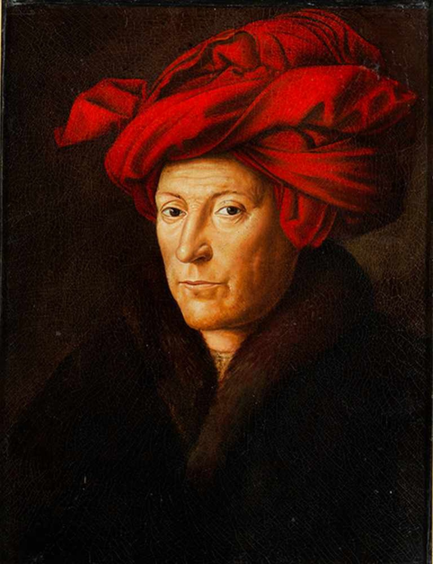 Jan van Eyck, um 1390 "" 1441, Kopie nach MANN MIT ROTEM TURBAN Öl auf Leinwand auf Hartfaser. 30 - Bild 4 aus 7