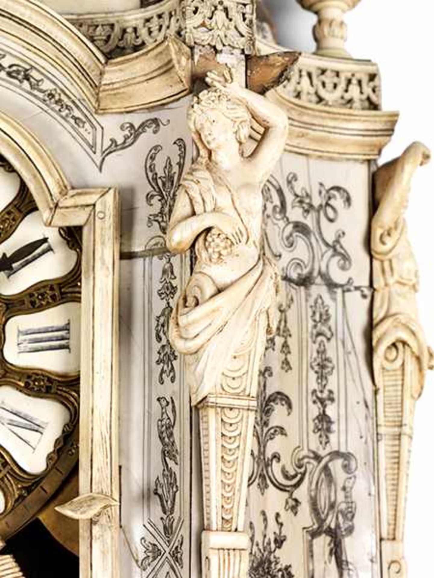 Aufwendig gearbeitete Louis XIV-Uhr in Elfenbein Gesamthöhe: ca. 153 cm. 19. Jahrhundert. - Bild 7 aus 21