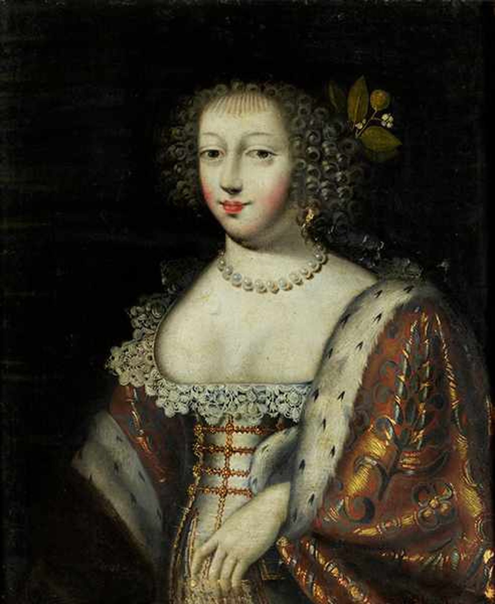 Maler des 17. Jahrhunderts HALBPORTRAIT EINER ELEGANTEN JUNGEN FRAU Öl auf Leinwand. Altdoubliert.