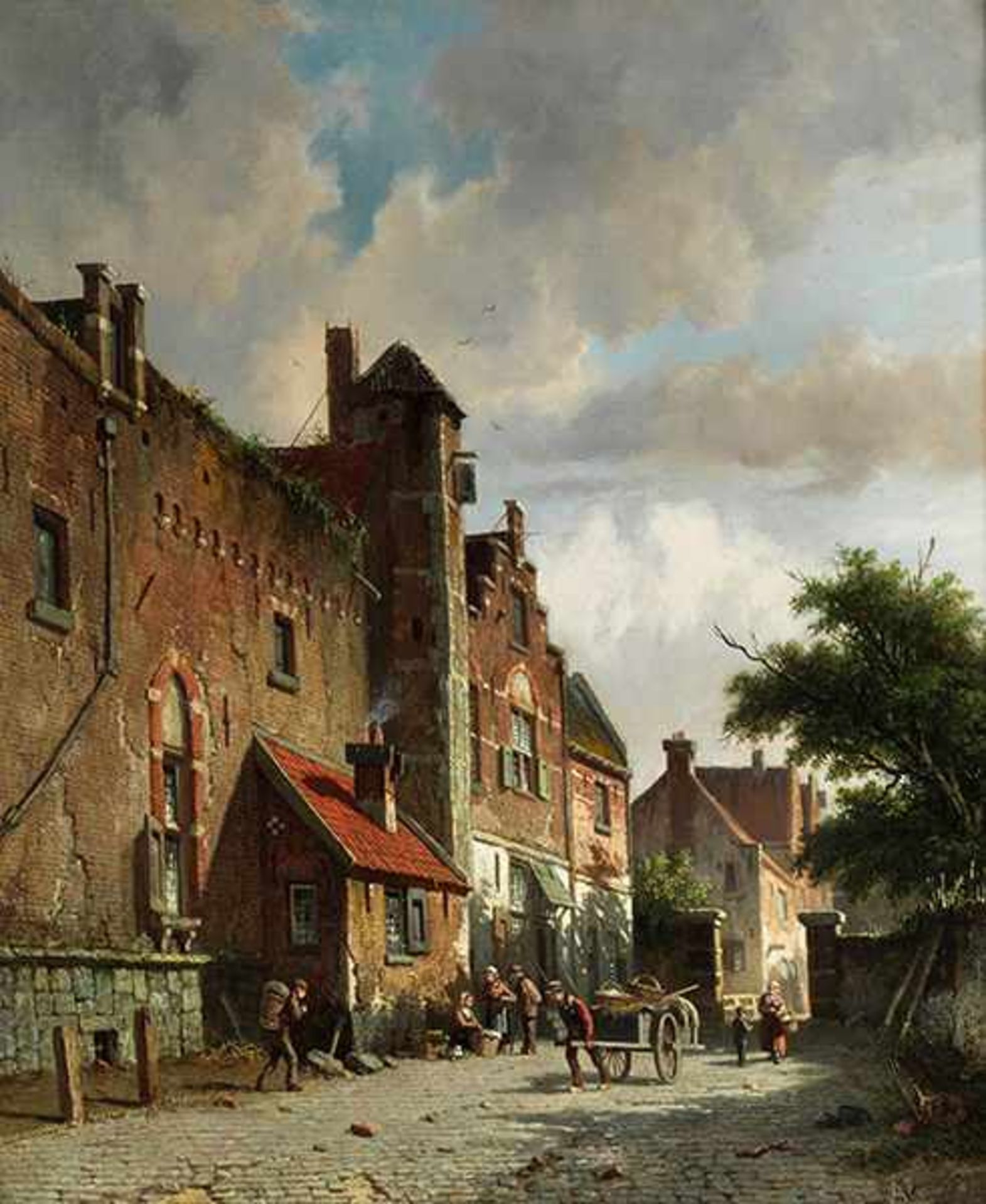 Adrianus Eversen, 1818 Amsterdam "" 1897 Delft STRAßENANSICHT EINER HOLLÄNDISCHEN STADT Öl auf