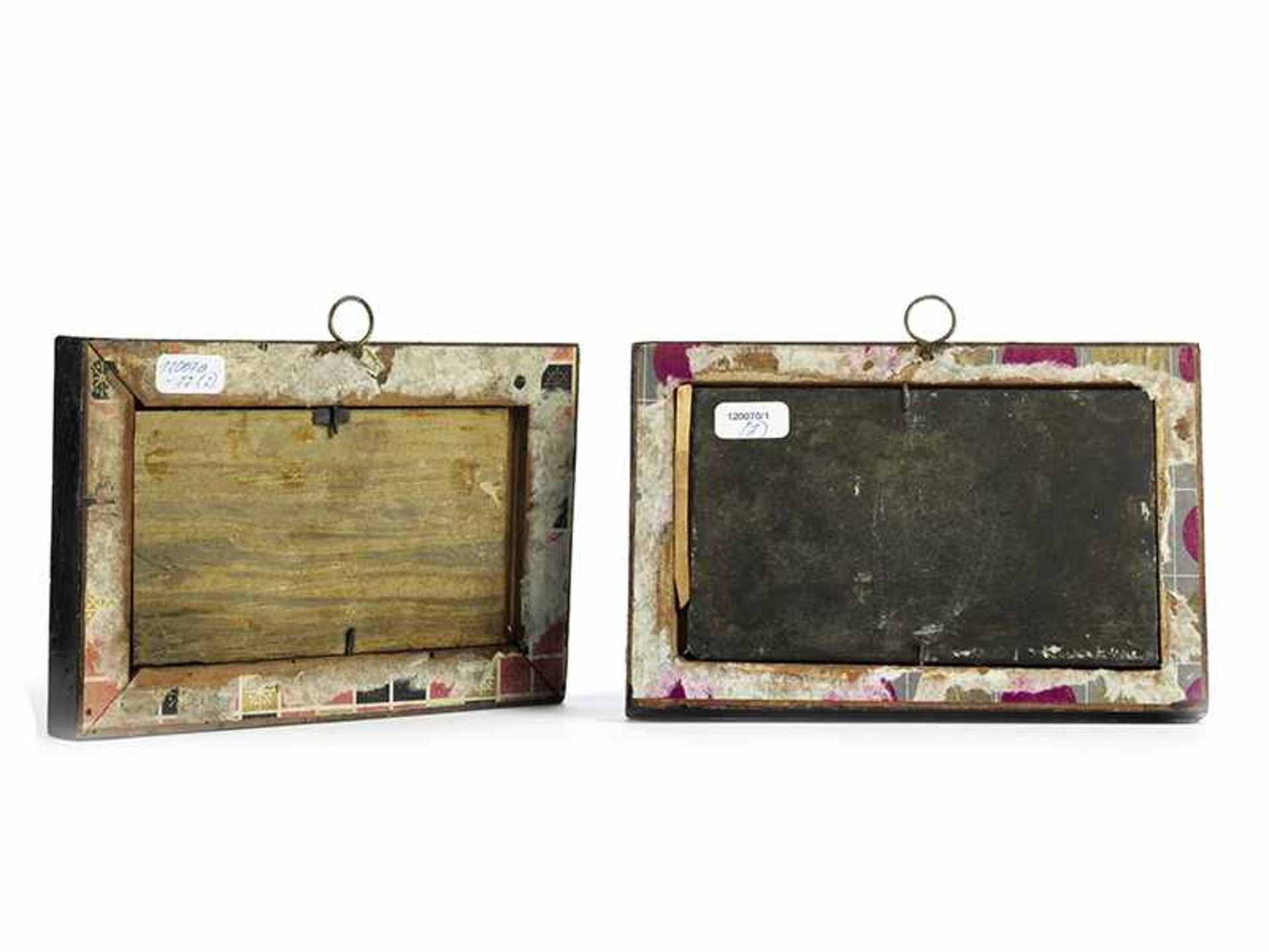 Paar Pietra dura-Plaketten mit maritimer Darstellung 9,3 x 15,8 cm. Höhe: 66,5 cm. Italien, wohl 17. - Bild 2 aus 5