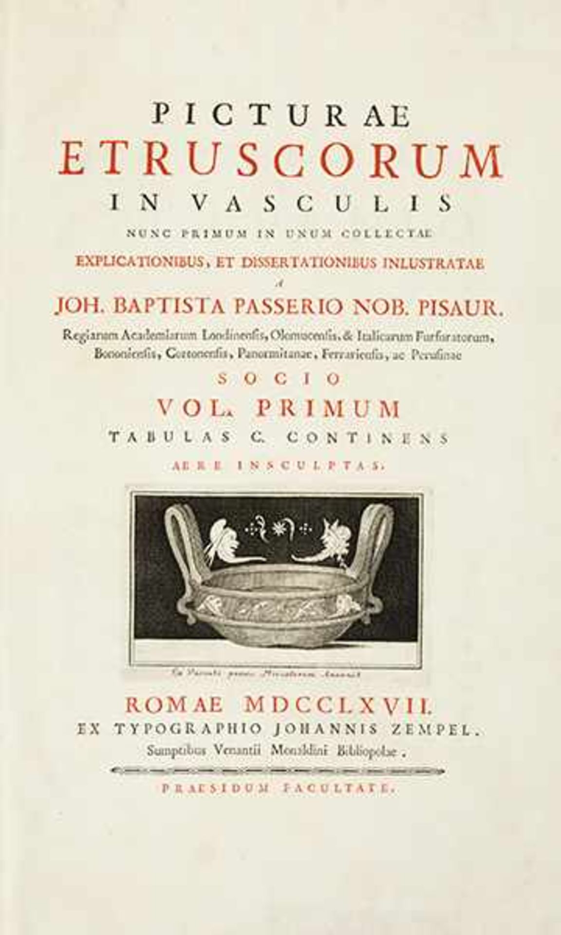 PASSERI, Giovanni Battista. Picturae Etruscorum in vasculis nunc primum in unum collectae, - Bild 15 aus 25