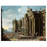 Alberto Carlieri, 1672 Rom "" um 1720 ARCHITEKTURCAPRICCIO Öl auf Leinwand. Doubliert. 117 x 152 cm.