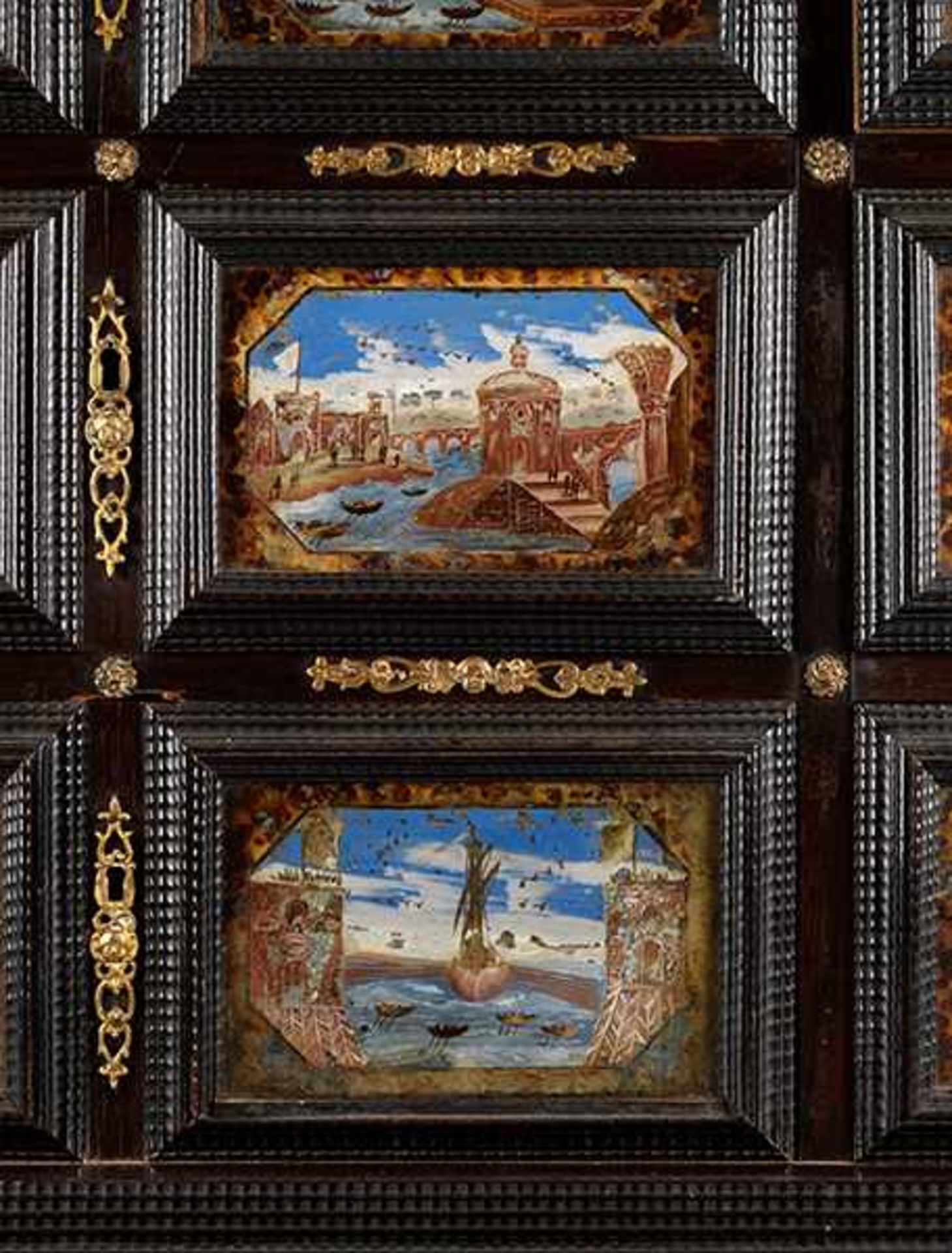 Kabinettkasten mit Glasmalereien Höhe: 75 cm. Breite: 120 cm. Tiefe: 36 cm. Die Maße beziehen sich - Bild 9 aus 11