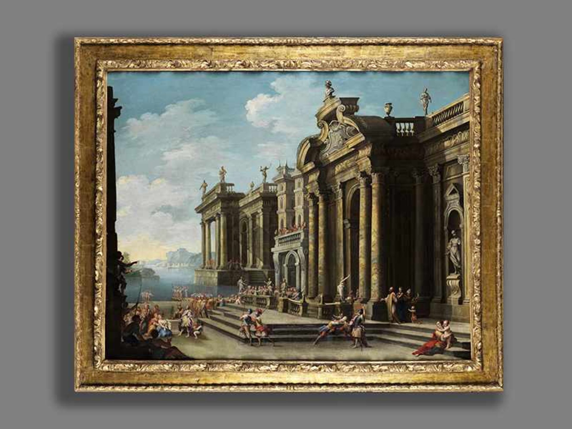 Alberto Carlieri, 1672 Rom "" um 1720 ARCHITEKTURCAPRICCIO Öl auf Leinwand. Doubliert. 117 x 152 cm. - Bild 9 aus 19