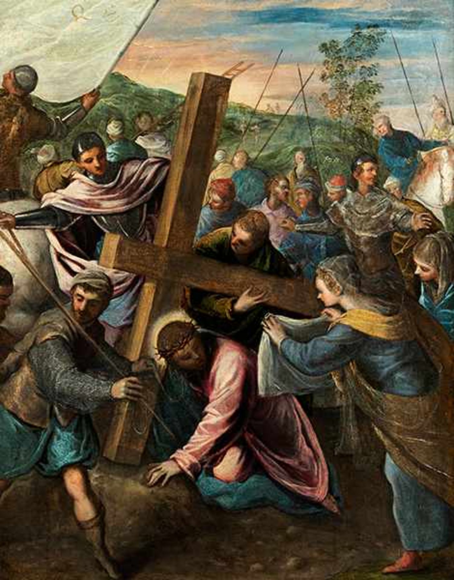 Venezianischer Maler des 17. Jahrhunderts KREUZTRAGUNG CHRISTI Öl auf Leinwand. Altdoubliert. 83 x