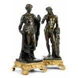Paar Bronzefiguren der antiken Göttergestalten Dionysos und Nike Gesamthöhe: je 41 cm. Frankreich,