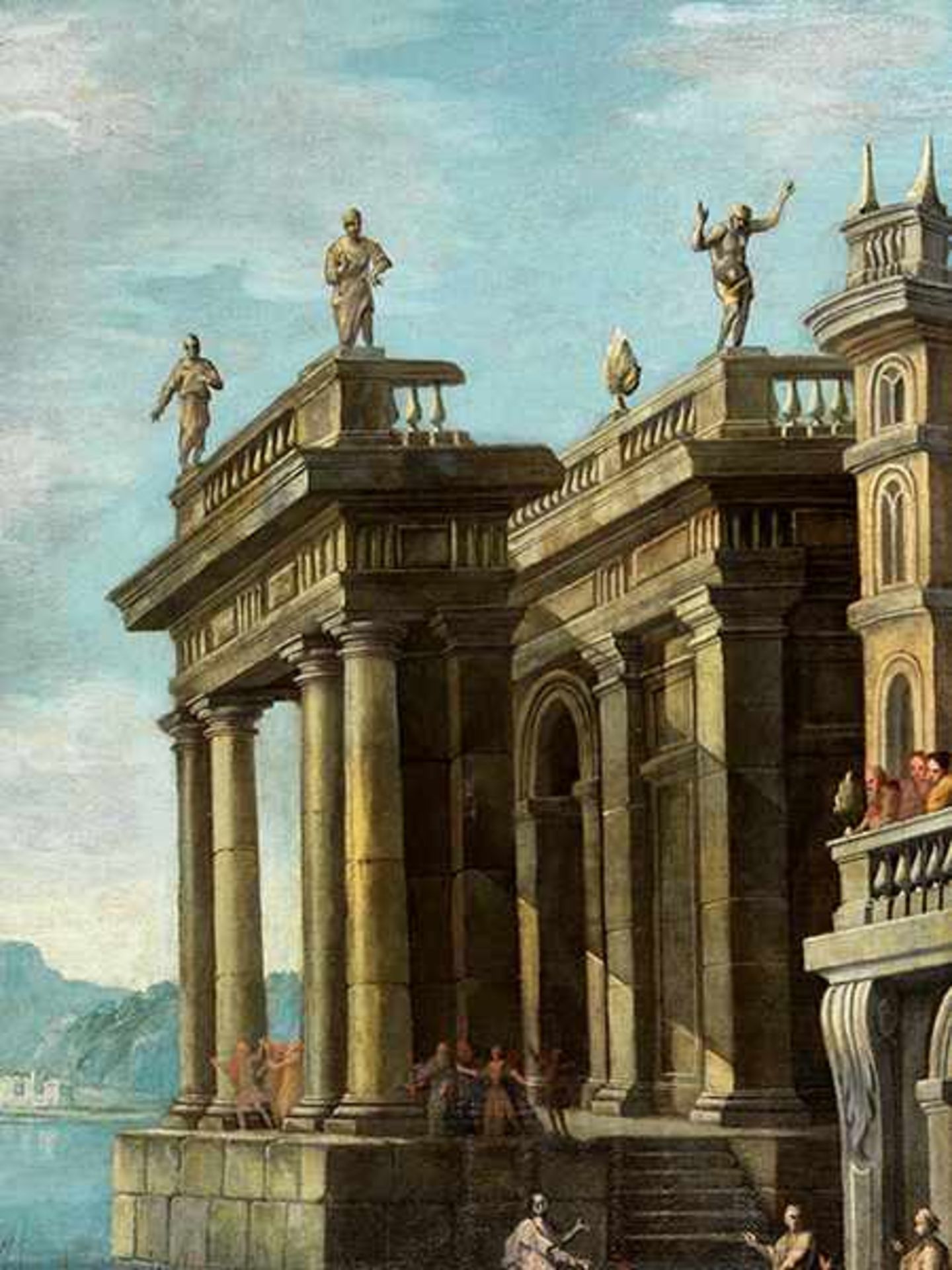 Alberto Carlieri, 1672 Rom "" um 1720 ARCHITEKTURCAPRICCIO Öl auf Leinwand. Doubliert. 117 x 152 cm. - Bild 6 aus 19