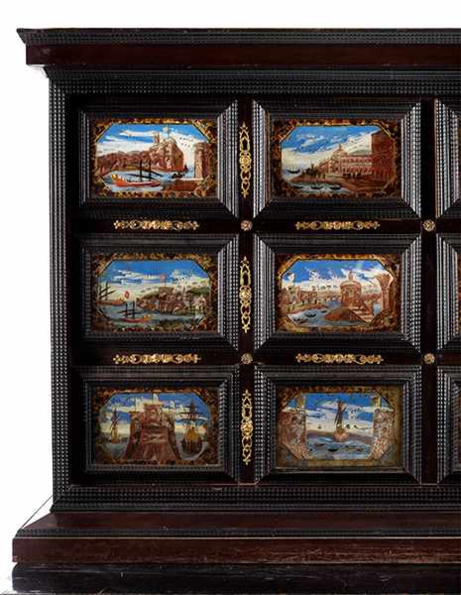 Kabinettkasten mit Glasmalereien Höhe: 75 cm. Breite: 120 cm. Tiefe: 36 cm. Die Maße beziehen sich - Bild 3 aus 11