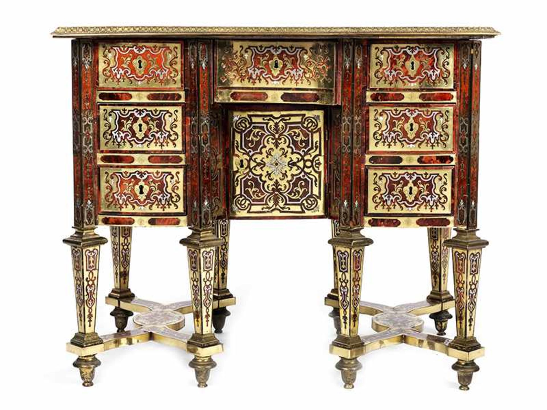 Kleines Bureau Mazarin mit Boulle-Marketerie Höhe: 75,5 cm. Breite: 90,5 cm. Tiefe: 58,5 cm. - Bild 2 aus 13