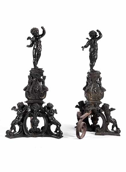 Paar sehr große Renaissance-Chenets Höhe: 106,5 cm. Frankreich, Anfang 17. Jahrhundert. Bronze und - Image 10 of 13