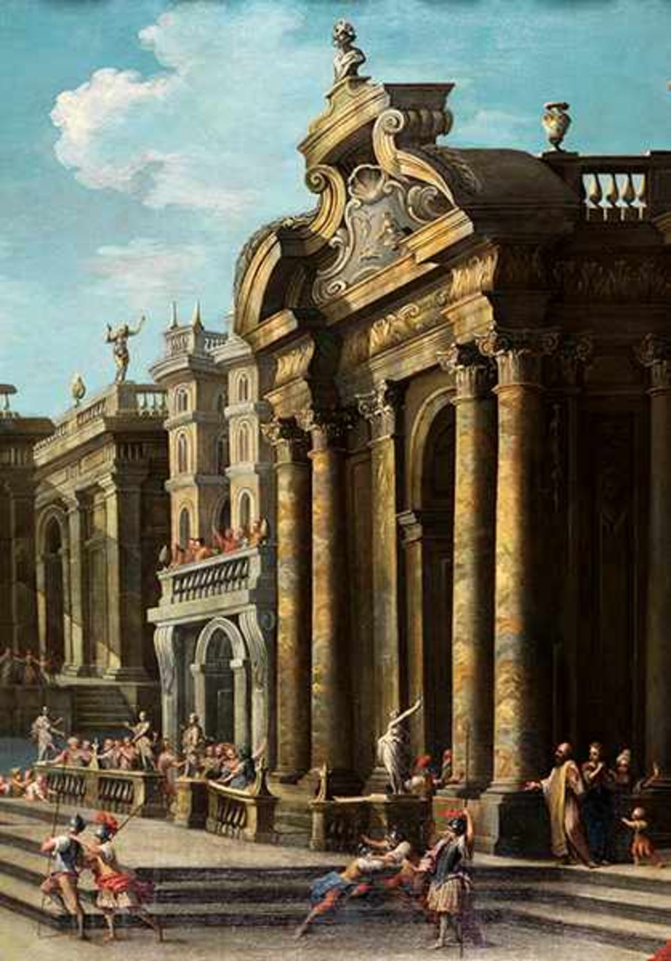 Alberto Carlieri, 1672 Rom "" um 1720 ARCHITEKTURCAPRICCIO Öl auf Leinwand. Doubliert. 117 x 152 cm. - Bild 2 aus 19