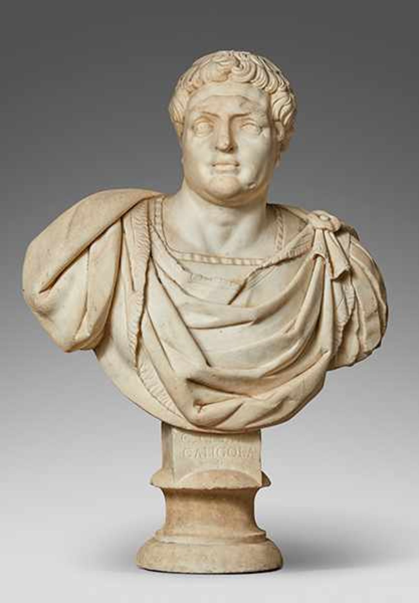 CAesarenbüste des römischen Kaisers Caligula Höhe: 87 cm. Breite: 70 cm. Tiefe: 40 cm. Italien, Ende