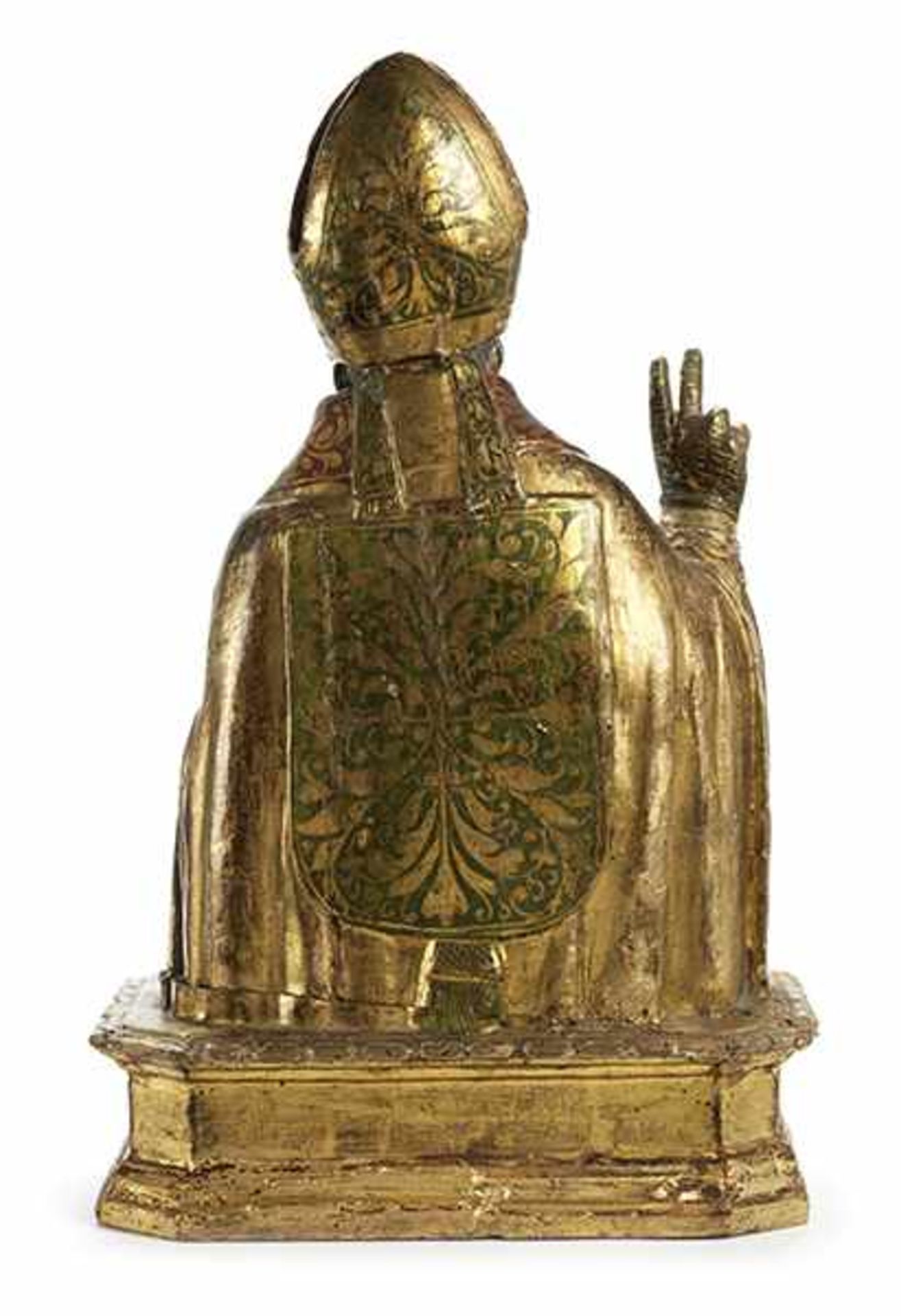 Reliquienbüste eines Heiligen Bischofs Höhe: ca. 50 cm. Sockelmaße: 30,5 x 20 x 8,5 cm. Spanien/ - Bild 3 aus 4