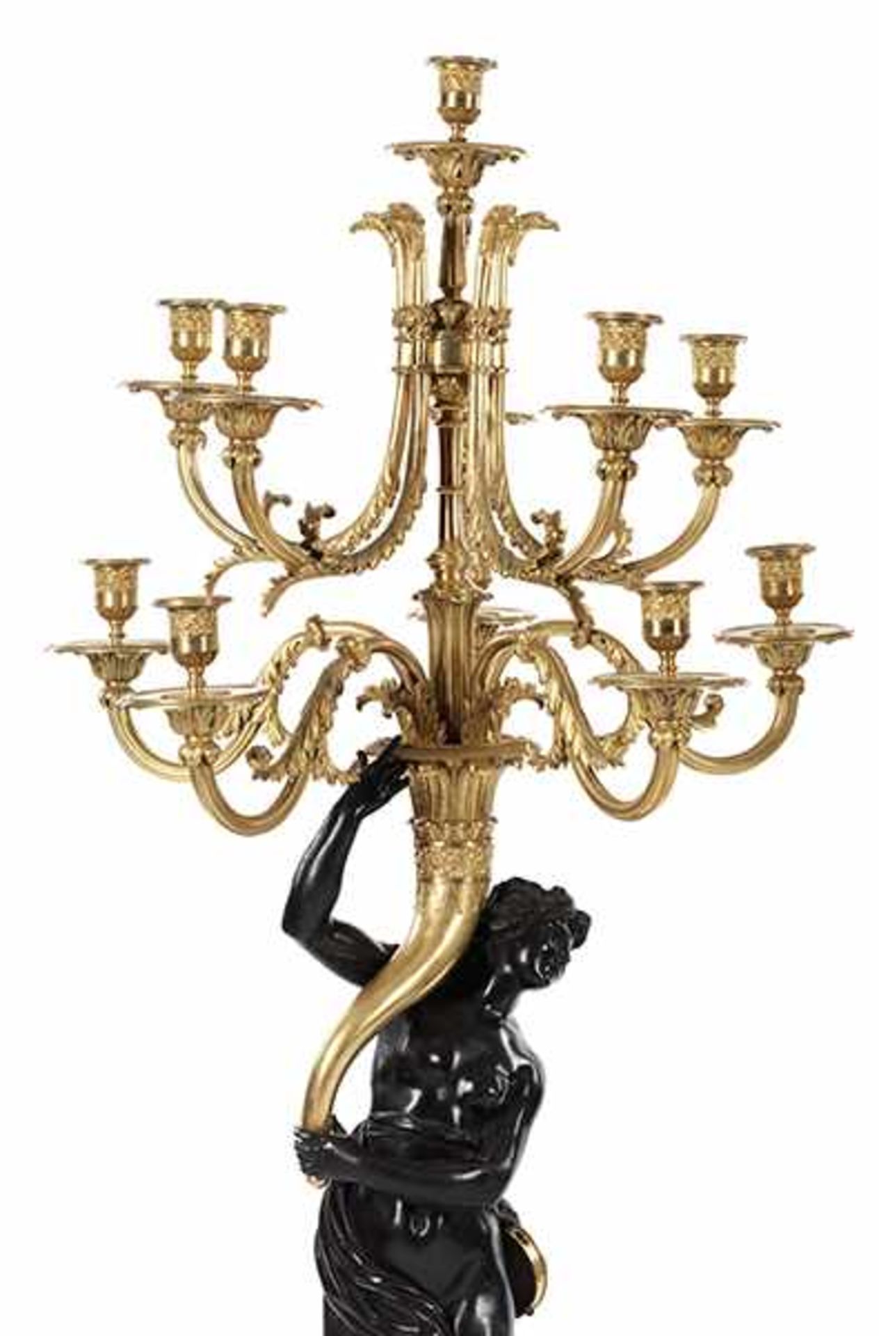 A pair of exceptional large girandoles in burnished and gilt bronze on marble bases - Bild 3 aus 10