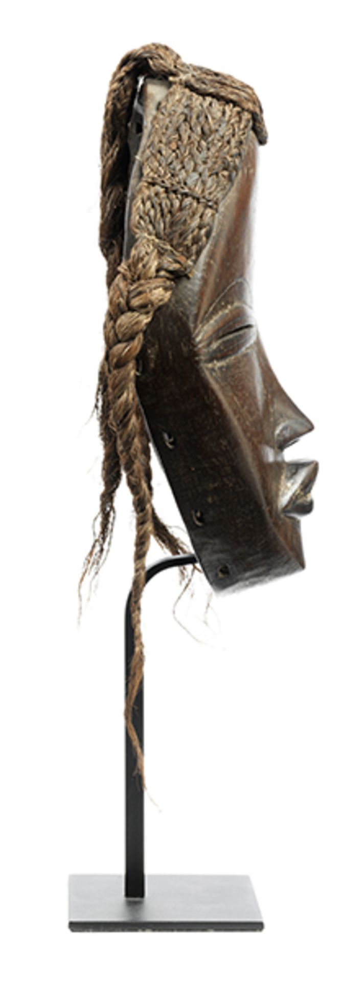 Dan-Maske Höhe: 22,5 cm. Auf Metallständer montiert, Gesamthöhe: 35,5 cm. Maske aus dunklem Holz. - Bild 2 aus 5