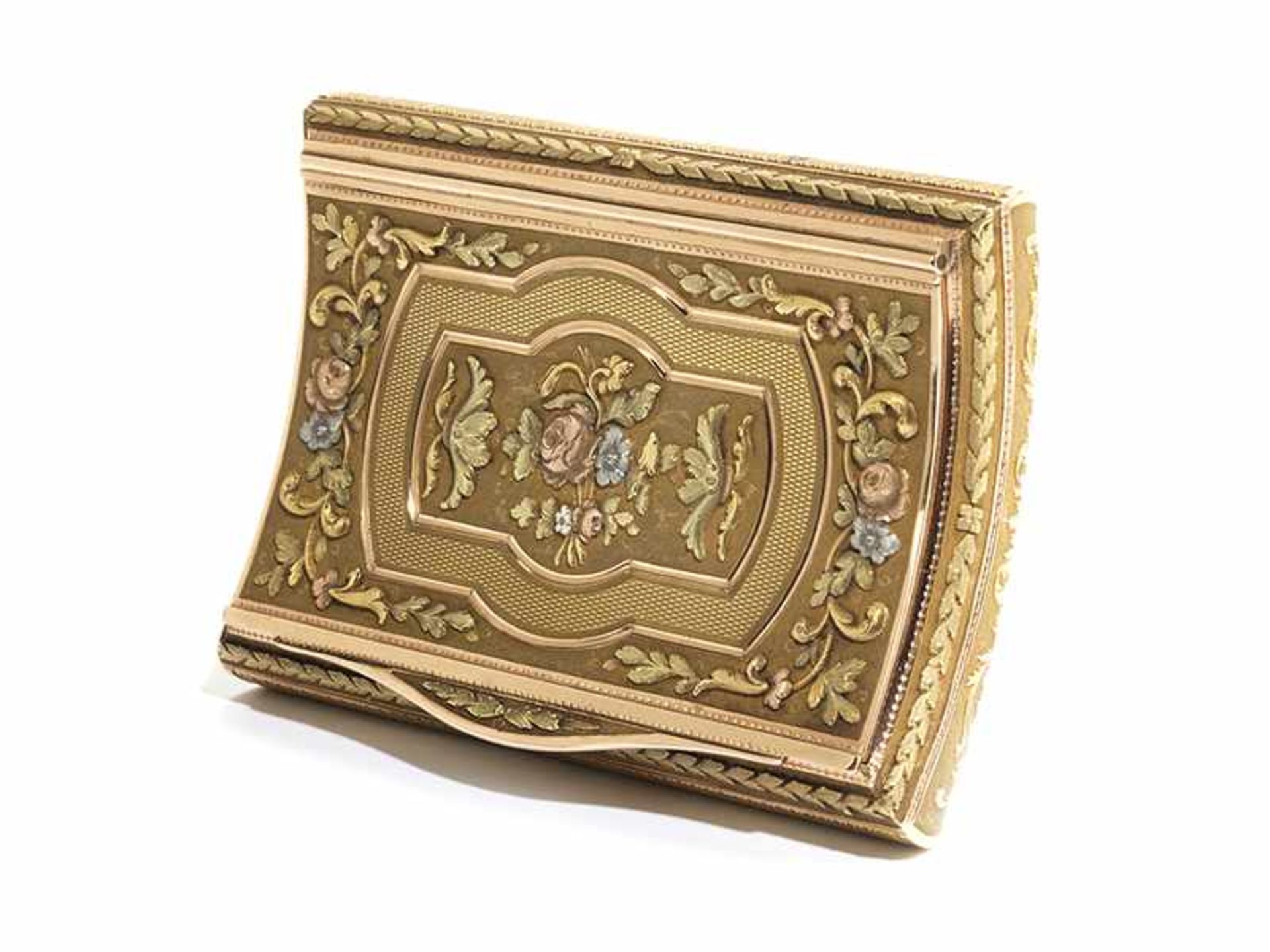 Golddose in Wiegenform 1,5 x 8 x 5,5 cm. Gewicht: 81 g. Boden und Deckel mit partiell verputzen - Bild 2 aus 7