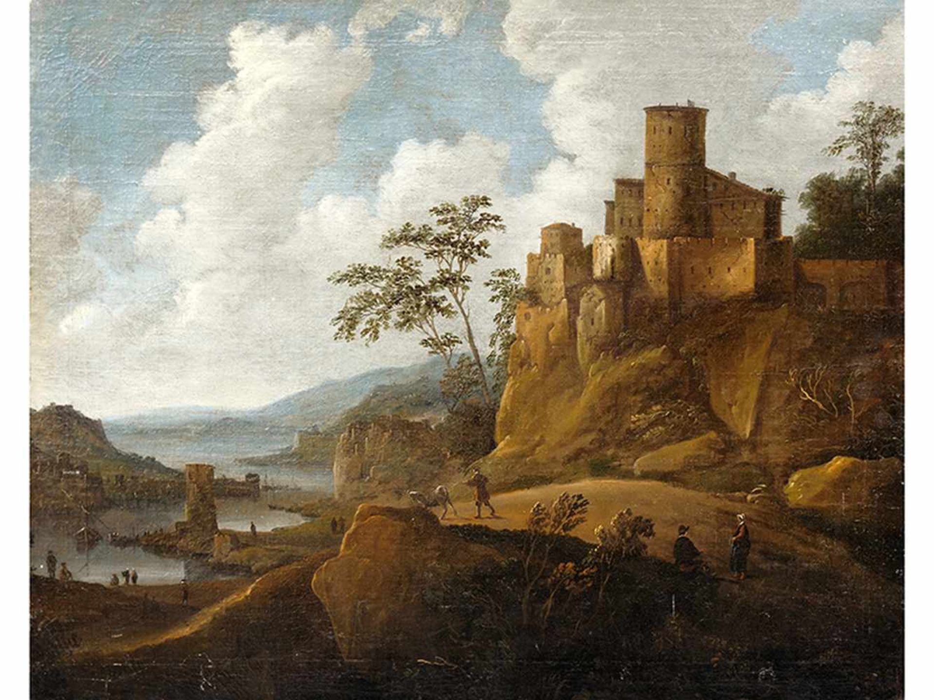 Daniel van Heil 1604 Brüssel - 1664, zug. FLUSSLANDSCHAFT MIT HERRSCHAFTSSITZ Öl auf Leinwand. - Bild 5 aus 5