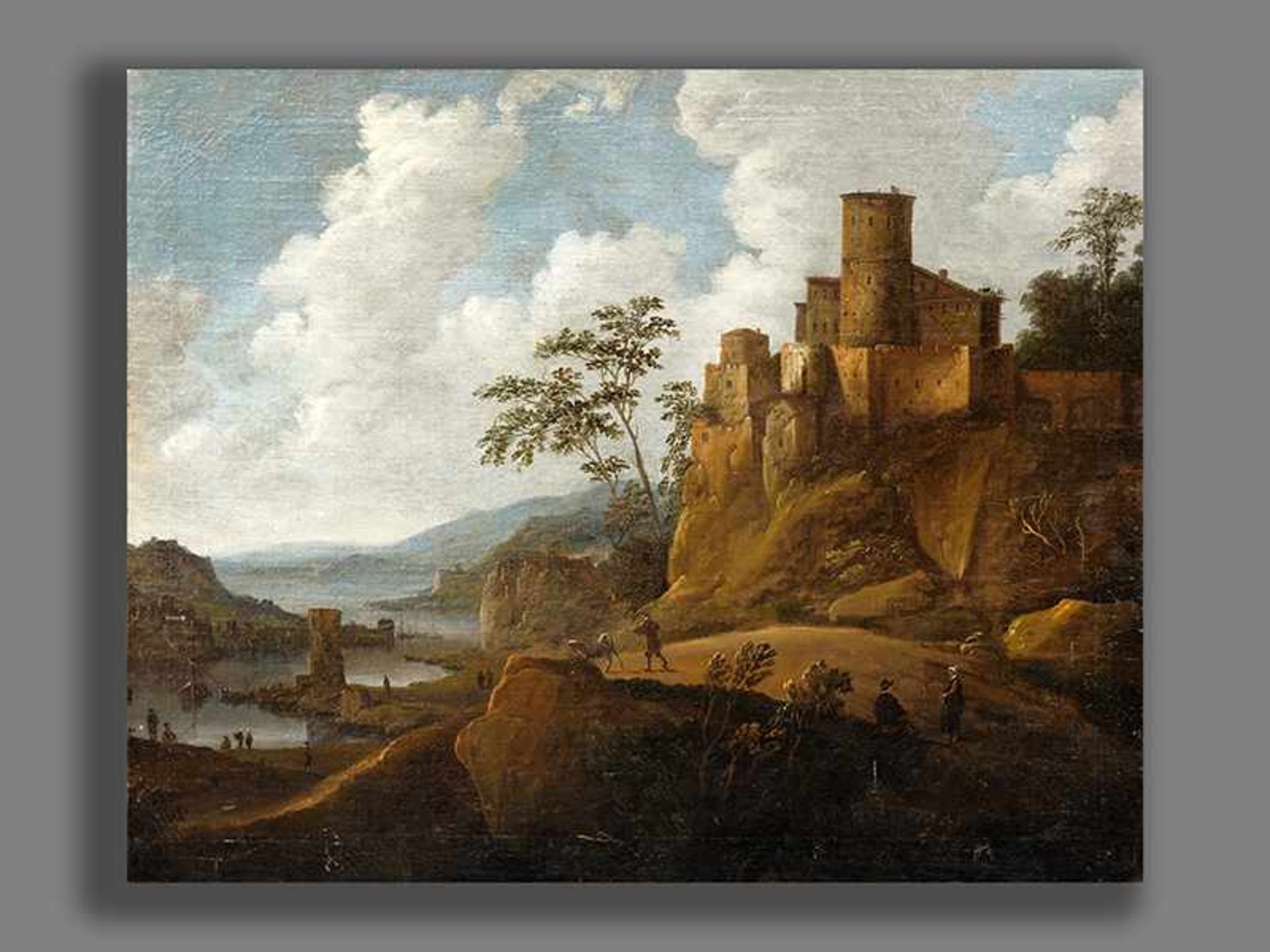 Daniel van Heil 1604 Brüssel - 1664, zug. FLUSSLANDSCHAFT MIT HERRSCHAFTSSITZ Öl auf Leinwand. - Bild 4 aus 5