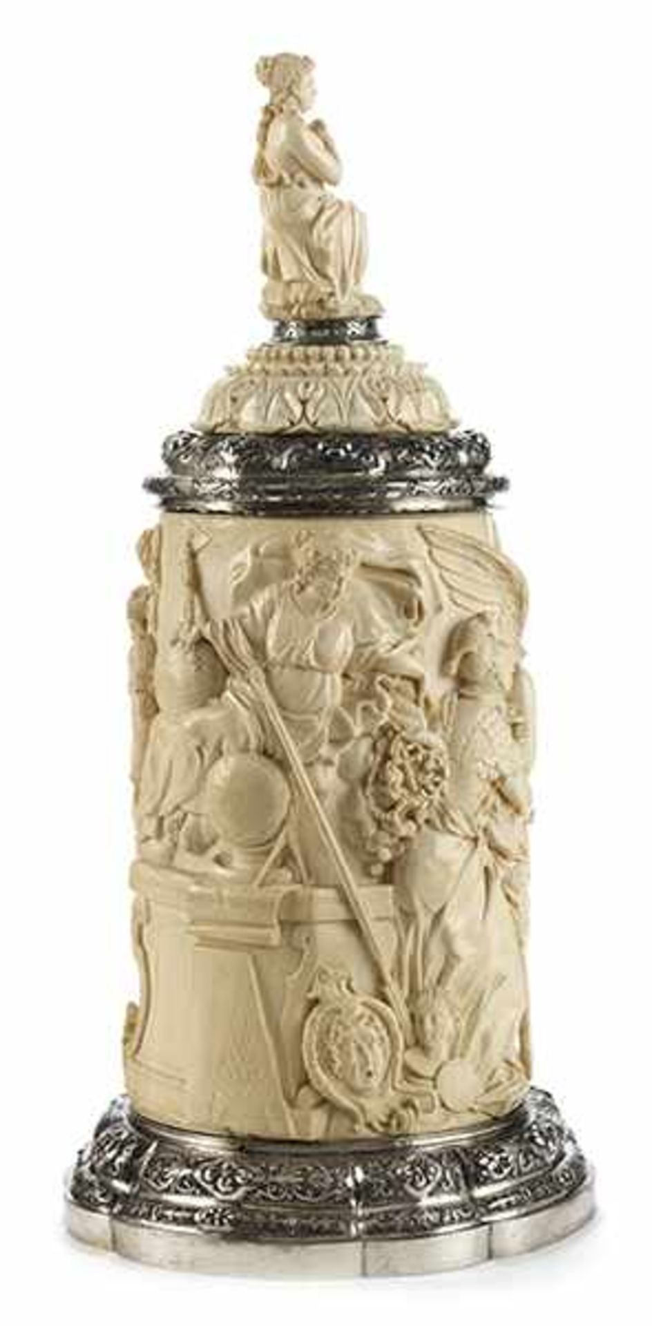 Large lidded cup in ivory with silver mounting - Bild 7 aus 9