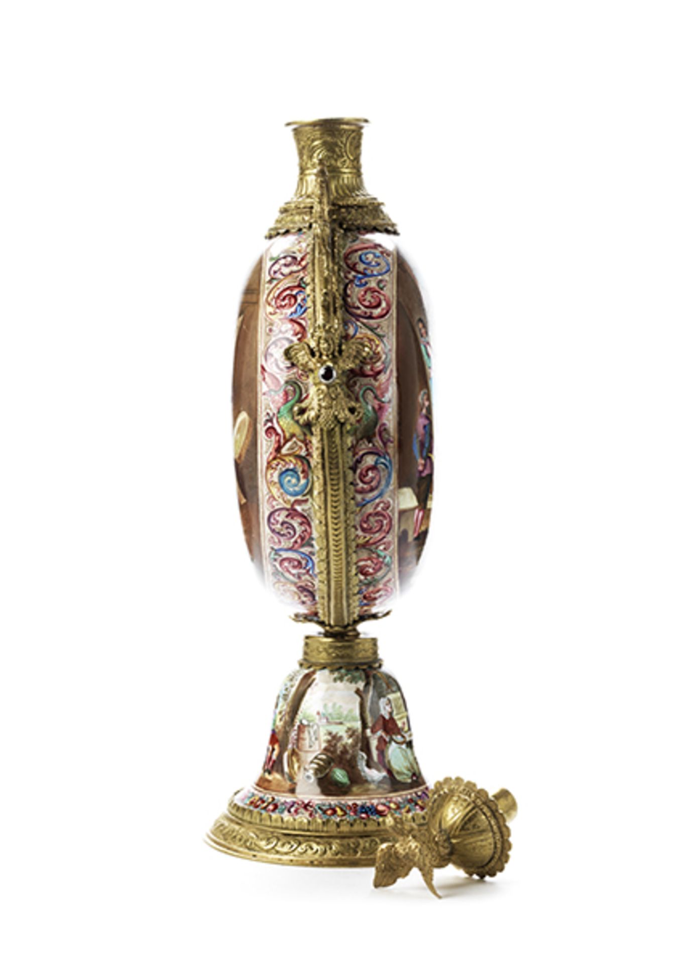 Tafelaufsatz-Prunkflasche Höhe: 32 cm. Wien, um 1860/80. Figürlich emailliert und mit vergoldeter - Bild 6 aus 8