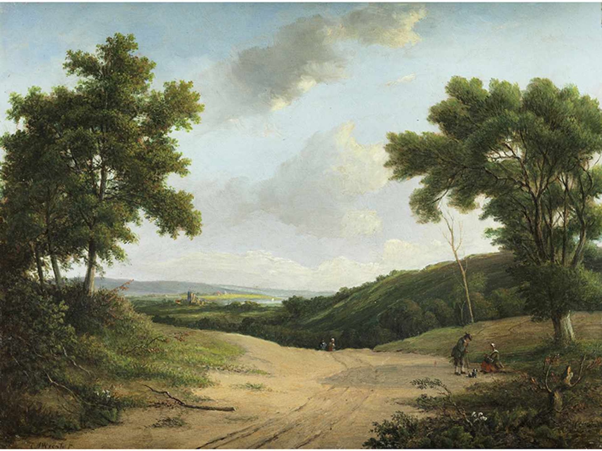Coenraad Alexander Weerts, 1782 Deventer - 1846 Den Haag WEITE SOMMERLICHE LANDSCHAFT MIT SANDIGEM - Bild 5 aus 5