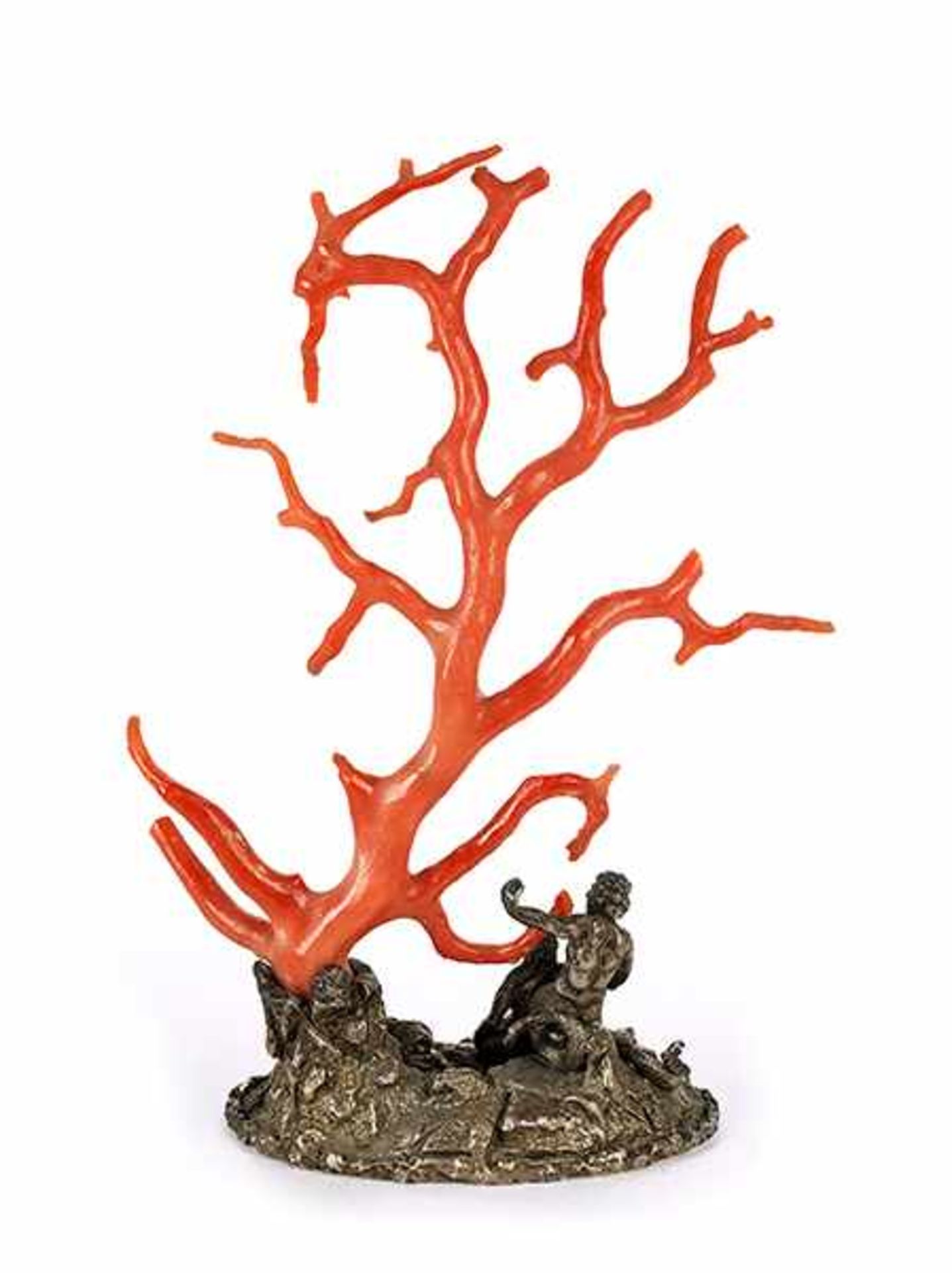 Kunstkammerobjekt mit großer roter Koralle in Form eines Baumes Höhe: 17,5 cm. Ovalplinthe: 9 x 6, - Bild 2 aus 4