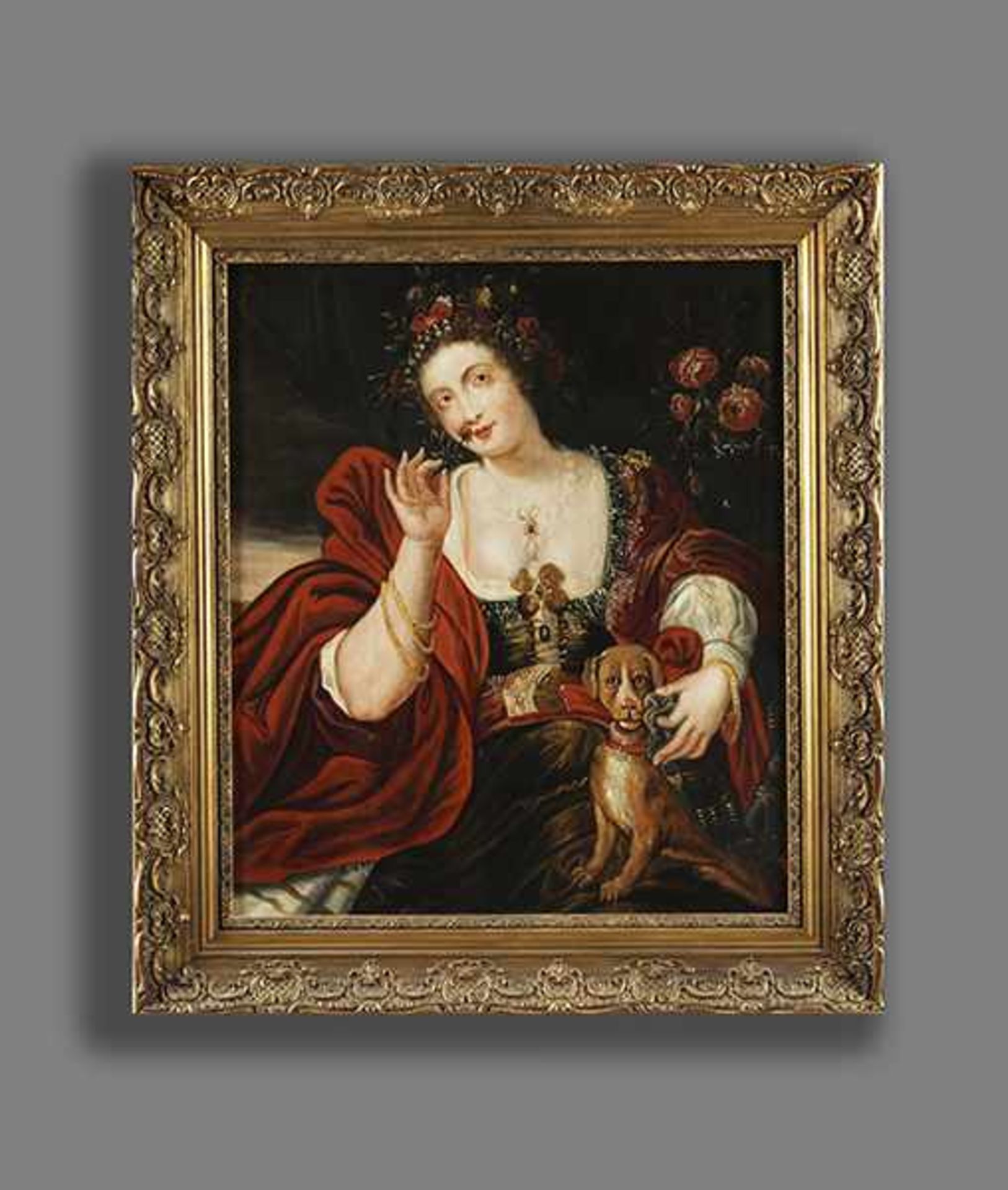 Maler des 17. Jahrhunderts ALLEGORIE DES GERUCHSINNS Öl auf Holz. 55 x 46,5 cm. In dekorativem - Bild 2 aus 4