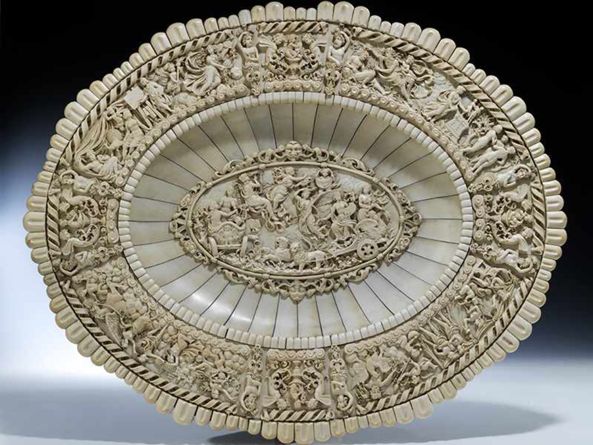 Large magnificent Historicism ivory platter