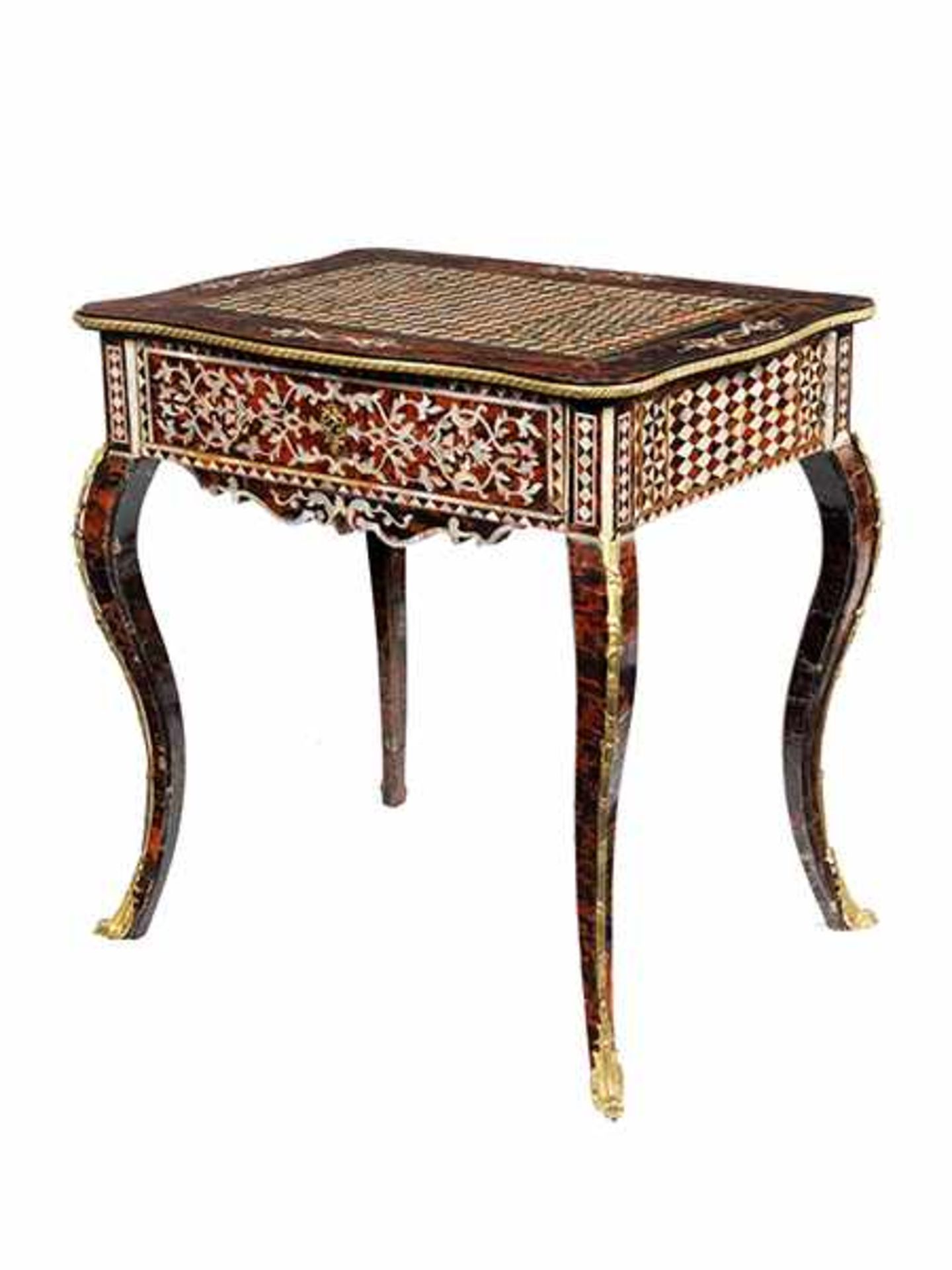 Important combination games table with tortoiseshell and mother-of-pearl décor