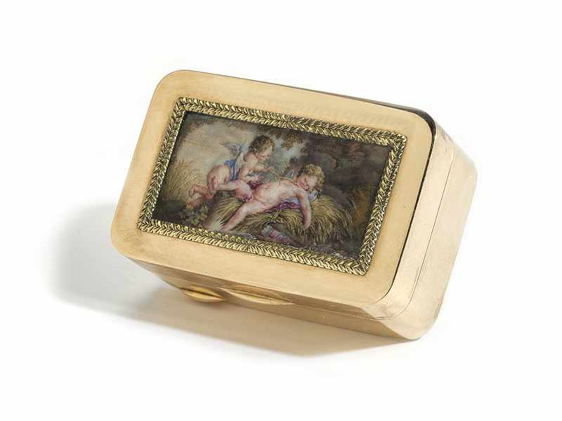 Römische Golddose mit Puttominiatur 2 x 5 x 3,3 cm. Gewicht: 61 g. Steckkante mit - Bild 2 aus 5