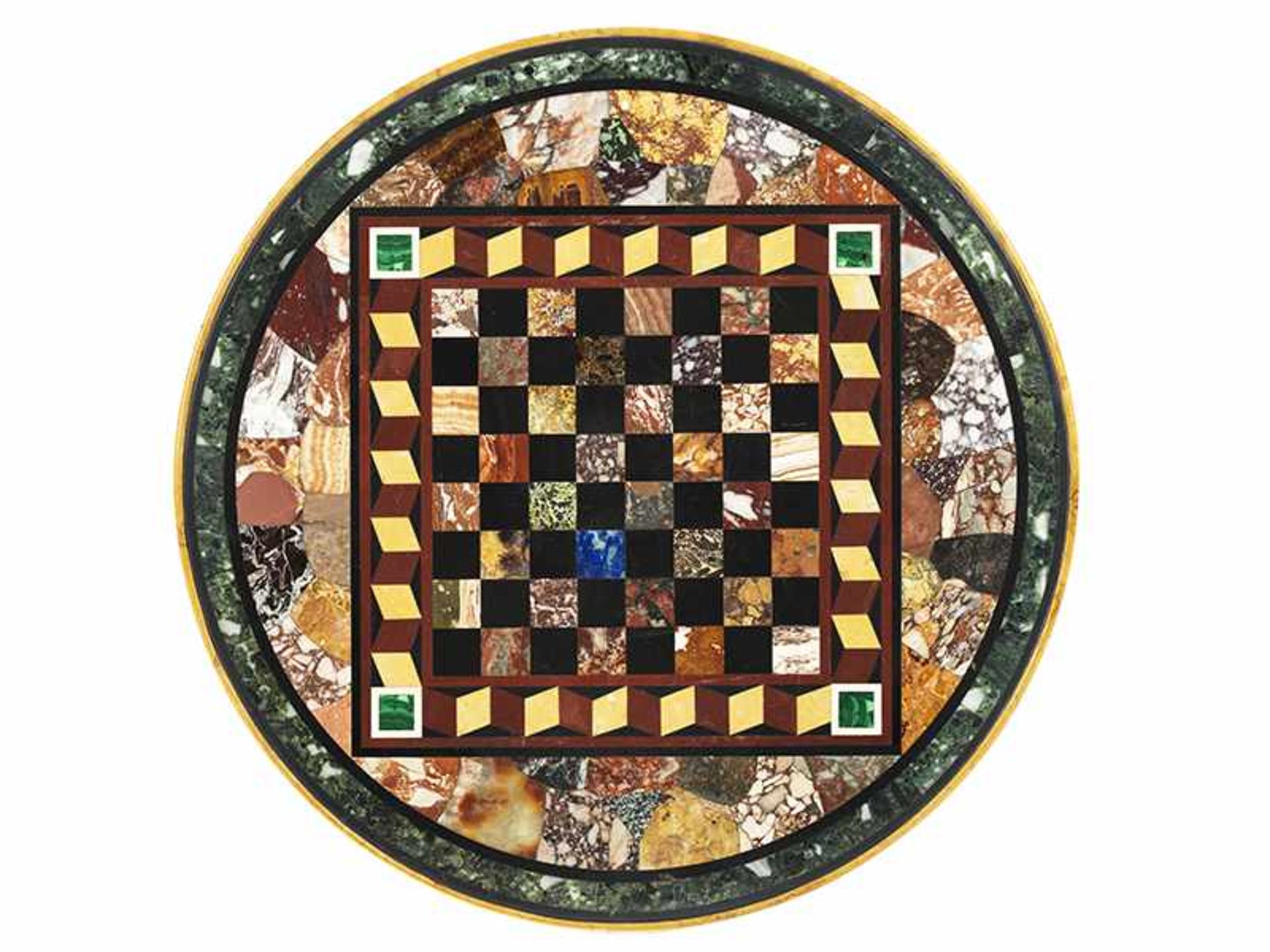 Pietra dura-Spieltisch Höhe: 71,5 cm. Durchmesser: 58 cm. Italien, 19. Jahrhundert. Auf drei - Bild 4 aus 5