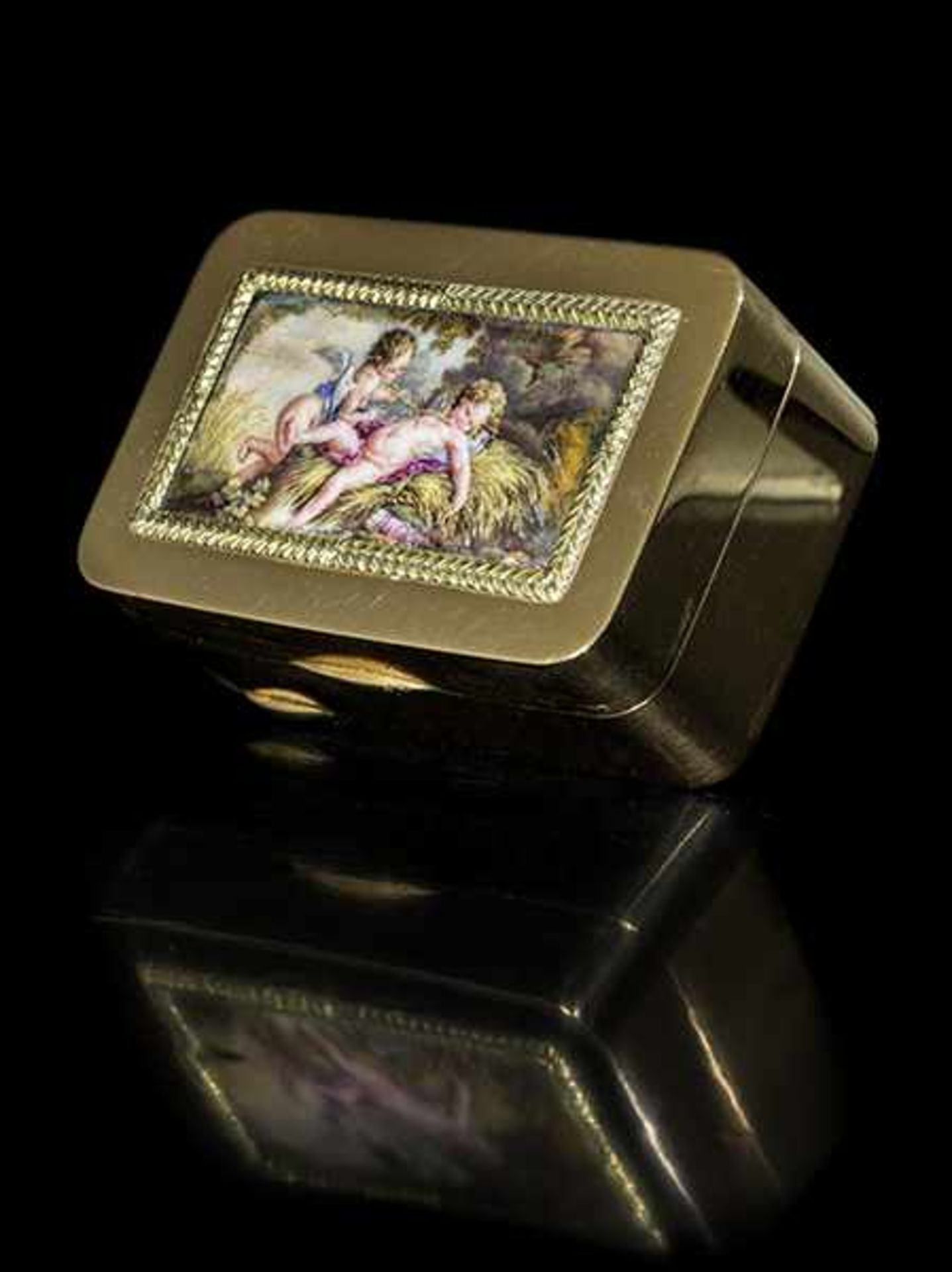 Römische Golddose mit Puttominiatur 2 x 5 x 3,3 cm. Gewicht: 61 g. Steckkante mit - Bild 4 aus 5