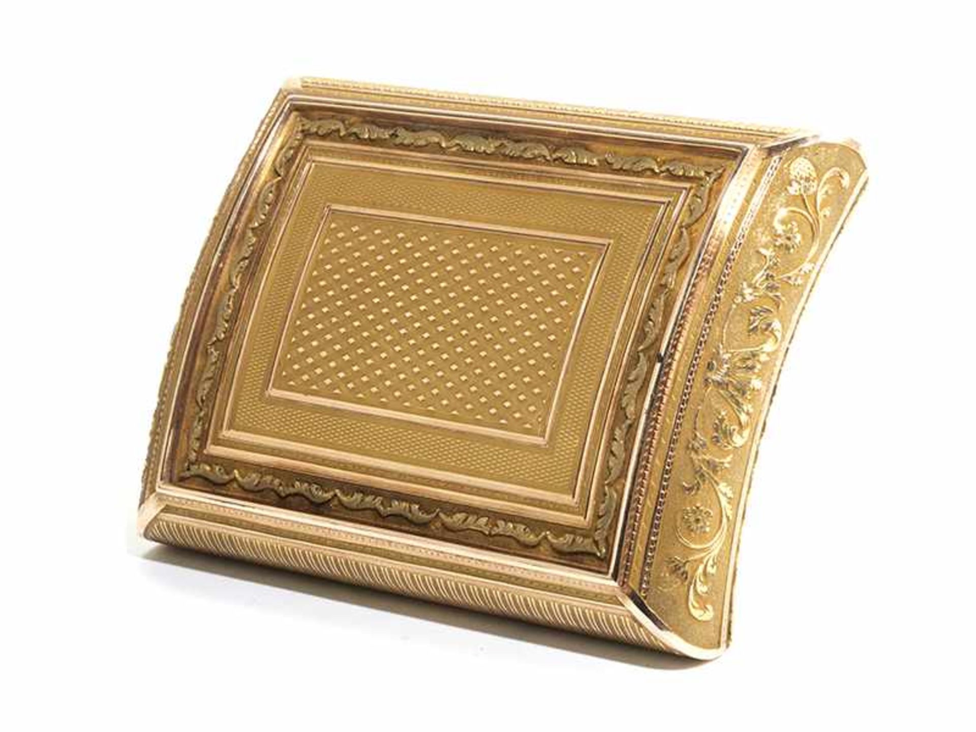Golddose in Wiegenform 1,5 x 8 x 5,5 cm. Gewicht: 81 g. Boden und Deckel mit partiell verputzen - Bild 3 aus 7