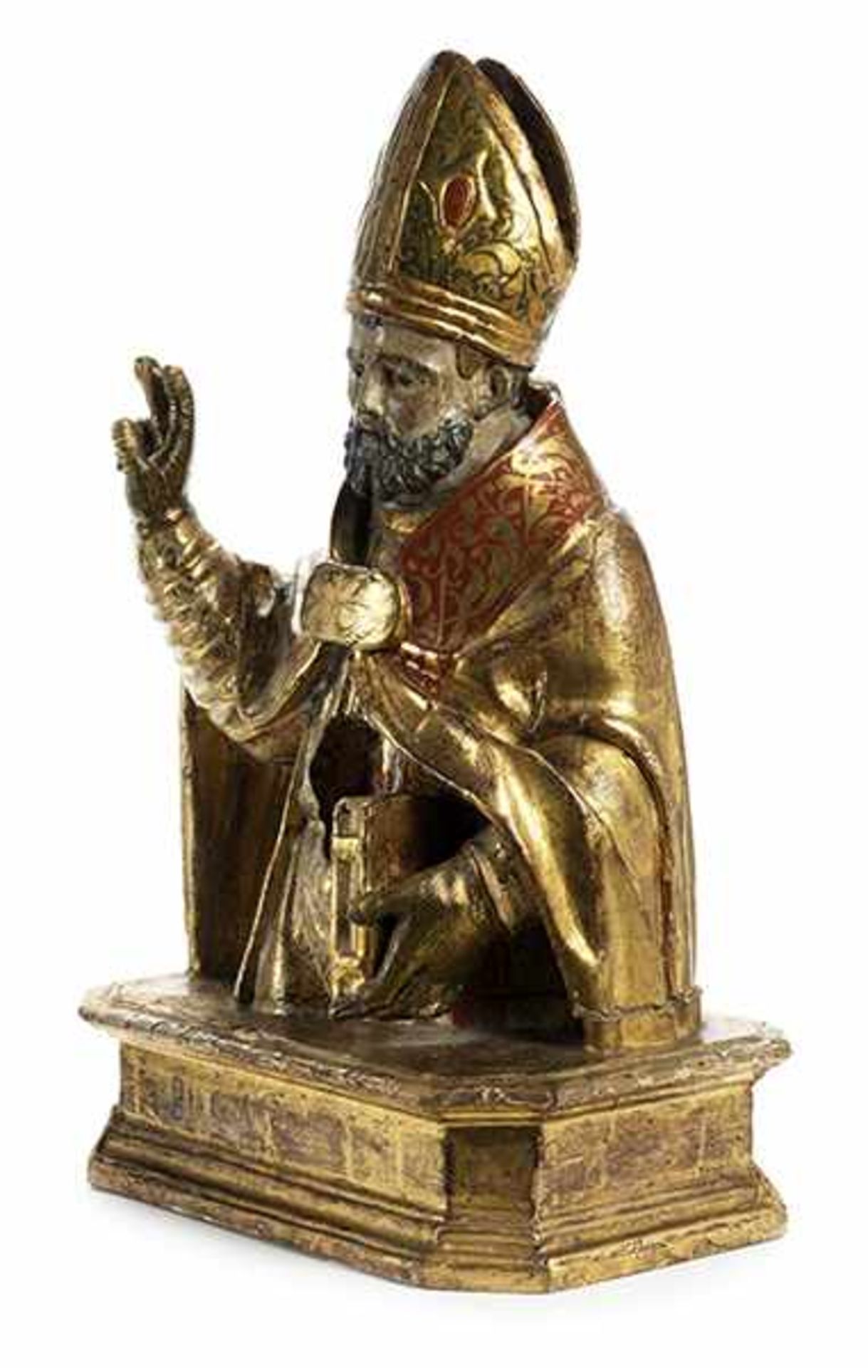 Reliquienbüste eines Heiligen Bischofs Höhe: ca. 50 cm. Sockelmaße: 30,5 x 20 x 8,5 cm. Spanien/ - Bild 2 aus 4